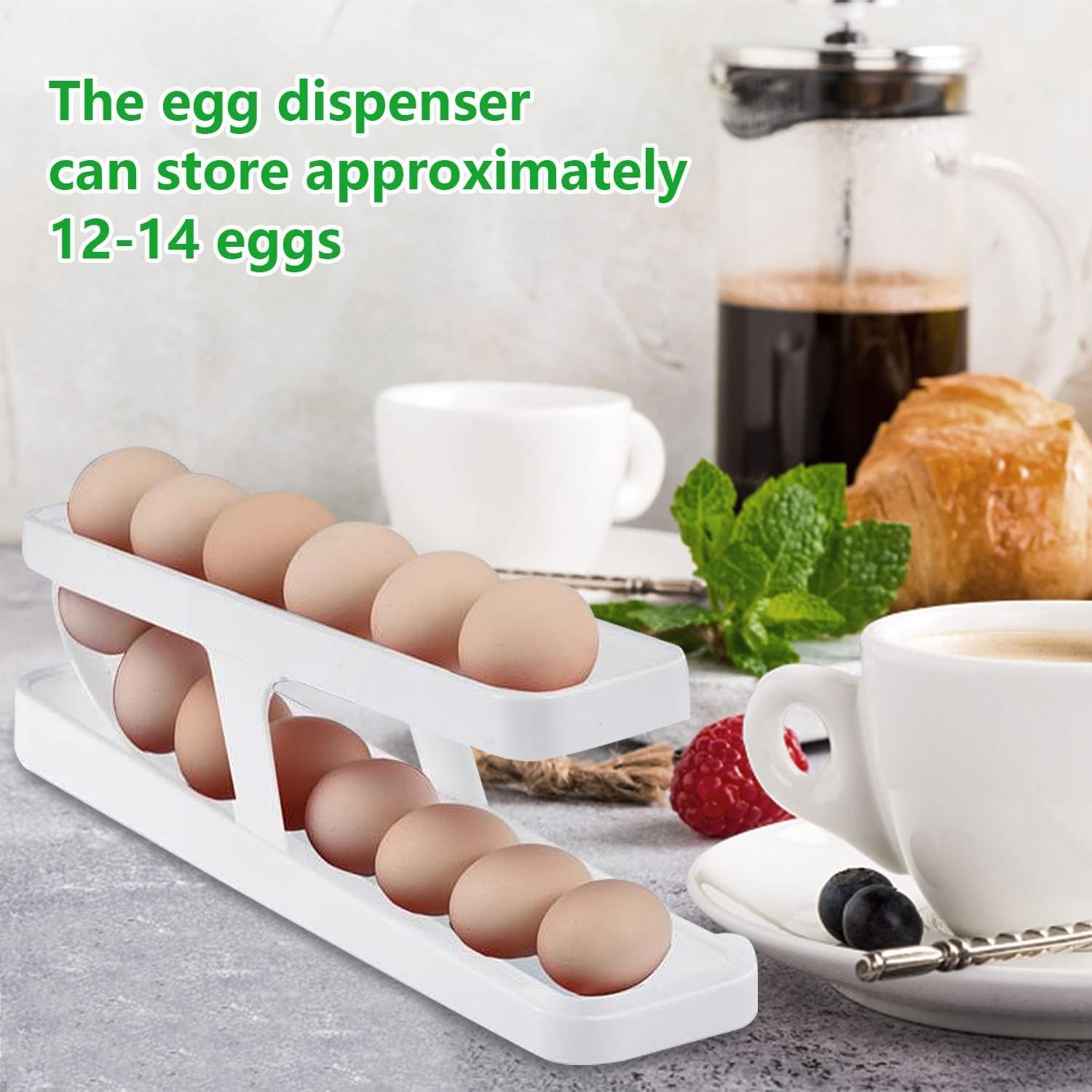 2-Tier Rolling Egg Dispenser For 12-14 Eggs, Space-Saving And Durable Storage Solution With Gravity-Fed Design, Ideal For Fridge And Pantry