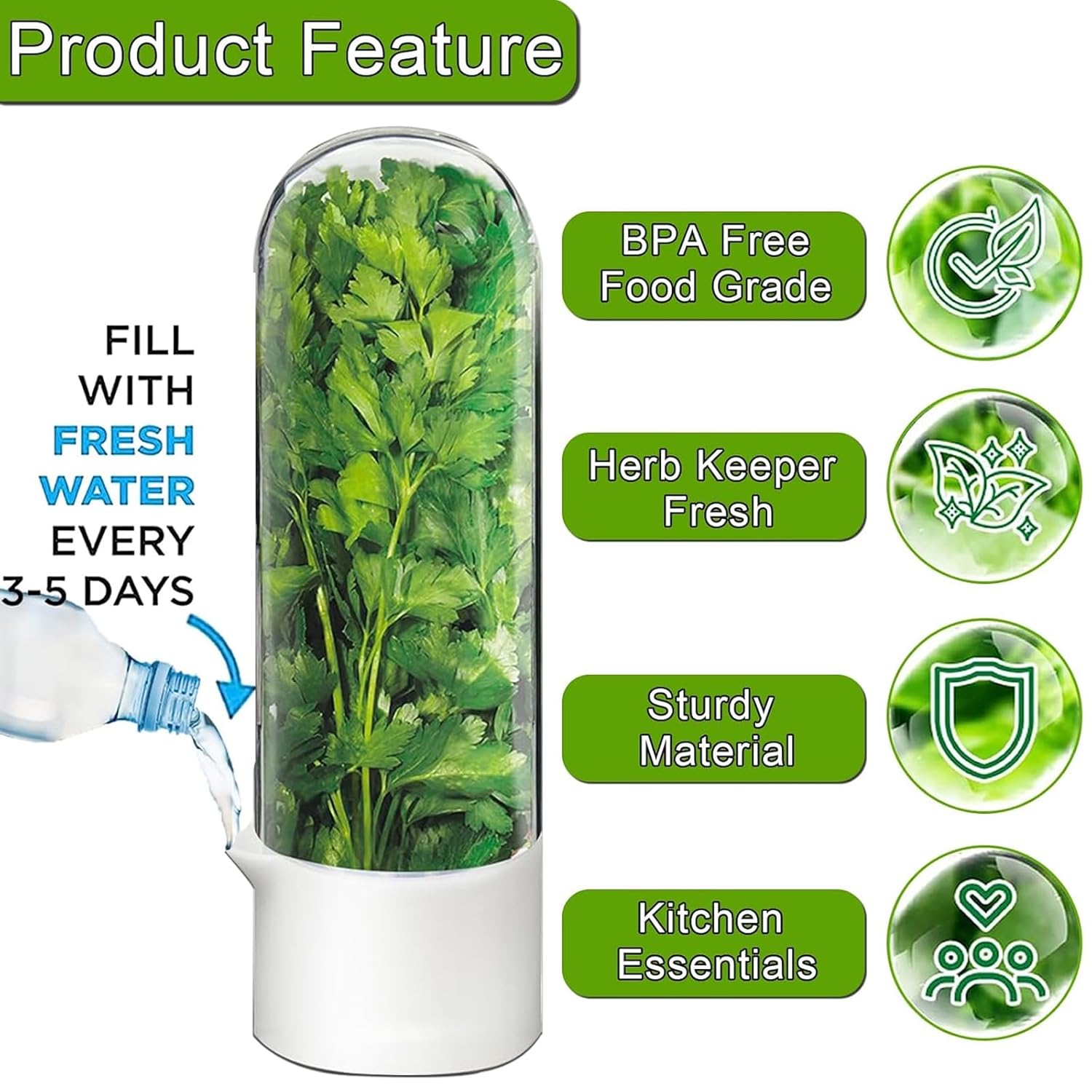 Fresh Herb Keeper for Cilantro, Parsley, Asparagus, Mint, Keeps Greens Vegetables for 2-3 Weeks