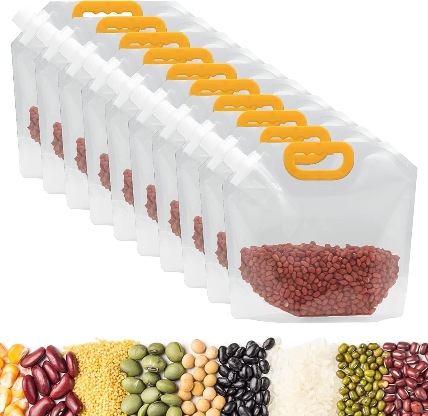 10 Pcs (2.5L) Plastic Grain Moisture-Proof Sealed Air Tight Bag Reusable Storage Pouch,Portable Handle Waterproof Packaging Food Rice,Beans,Candy,Liquid,Tea,Coffee,Oils,Beverages
