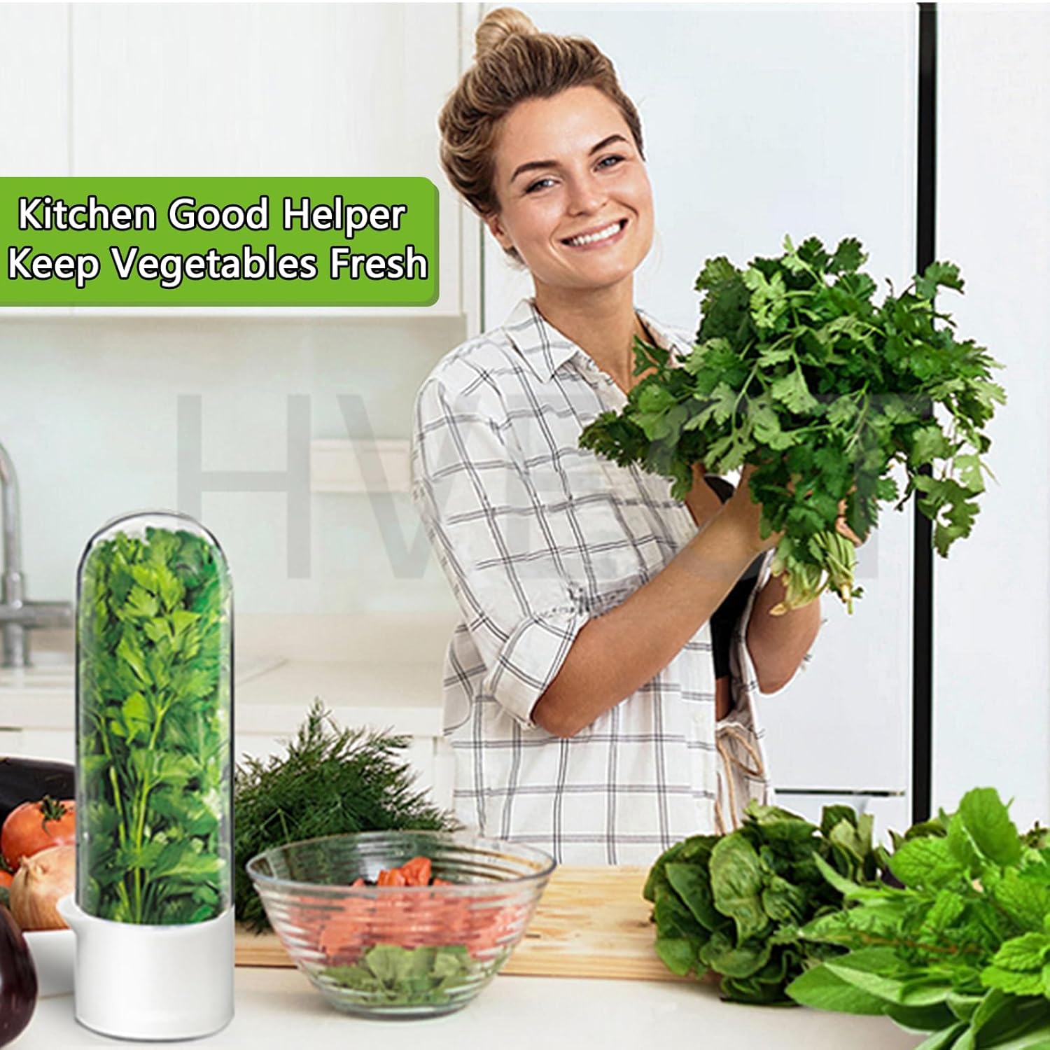 Fresh Herb Keeper for Cilantro, Parsley, Asparagus, Mint, Keeps Greens Vegetables for 2-3 Weeks