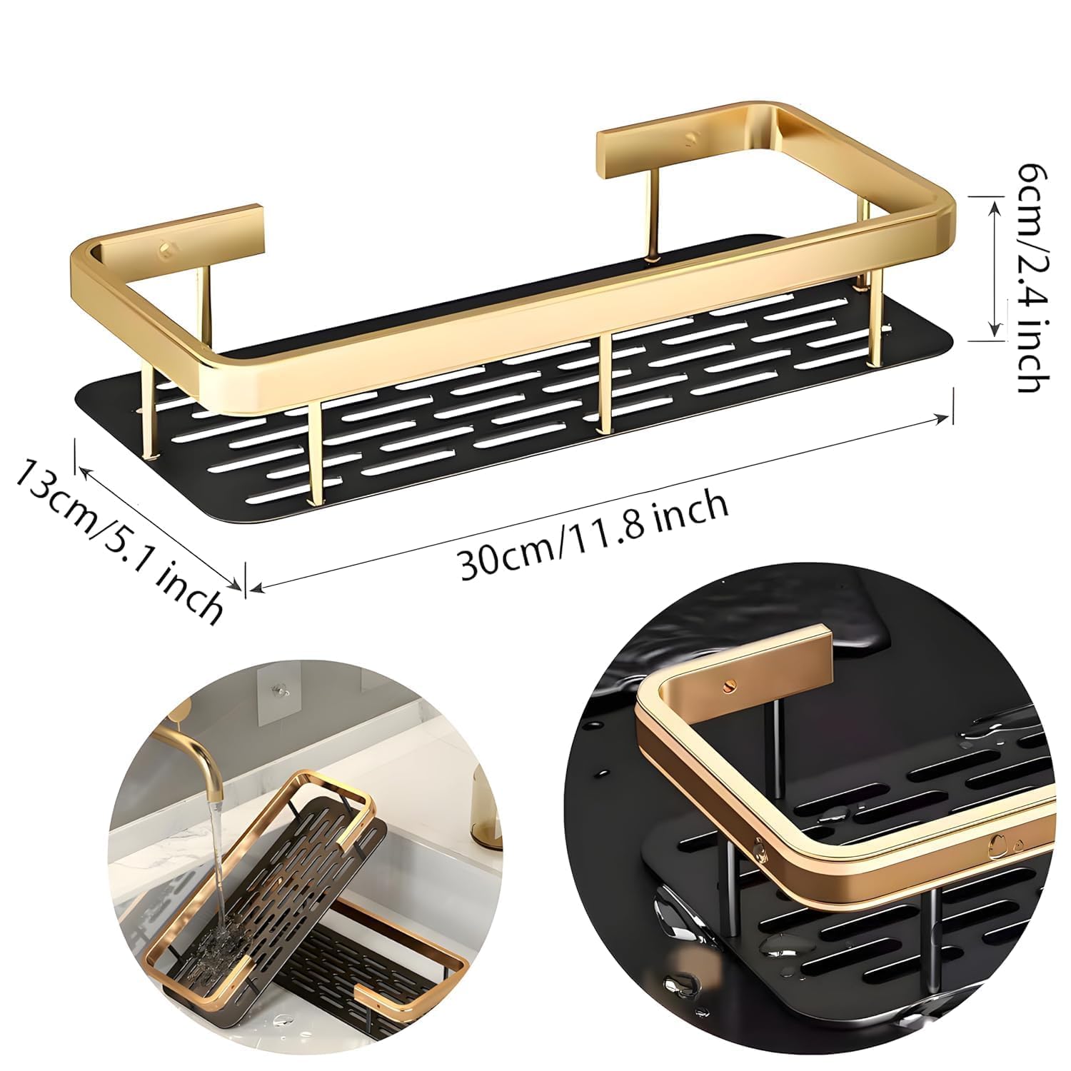 Self-Adhesive Multipurpose Wall Mounted Golden Bathroom Shelf and Rack for Kitchen,Space Saving Organizer Shelf, Punch Free Wall Shelves, Wall Stand