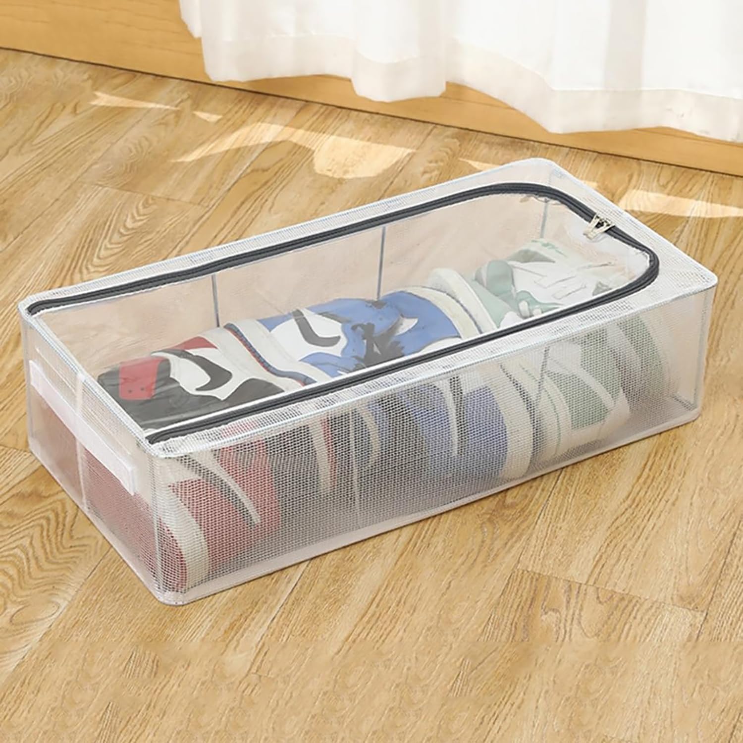 Transparent Under-Bed Clothes Storage Bag Organizer With Folding And Dustproof, Reinforced Handle With Zipper For Blanket, Toys, Shoes (27 Litre), 60X30X15 Cm(1 pcs)