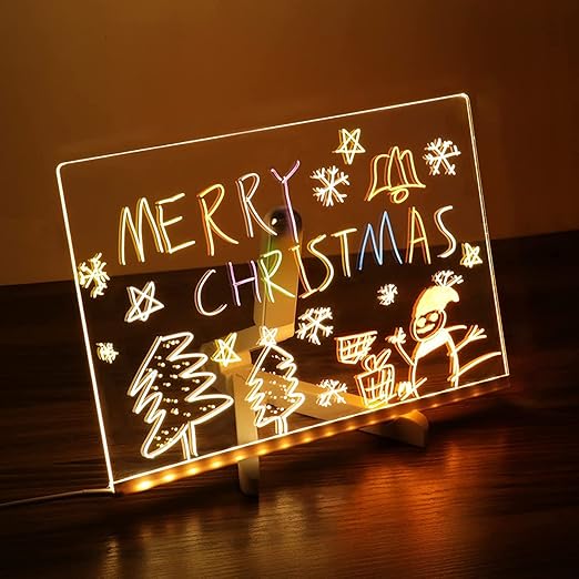 3D Acrylic Dry Erase Board with Stand & Light as a Glow Memo LED Letter Rewritable Message Glass White Board Lamp with 13 Color Pen, Note Daily Painting for Office Home (20x30 CM) (Large)