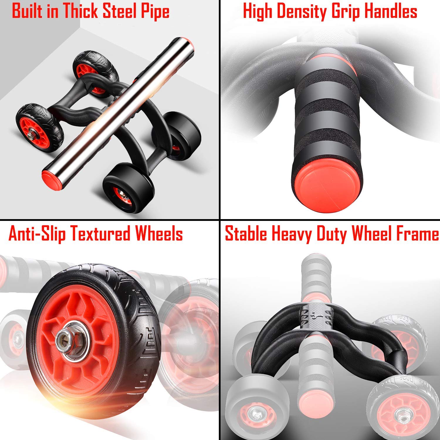 Automatic Rebound Design 4 Wheel Ab Roller With Knee Mat - Abdominal Workout Fitness Exercise Equipment