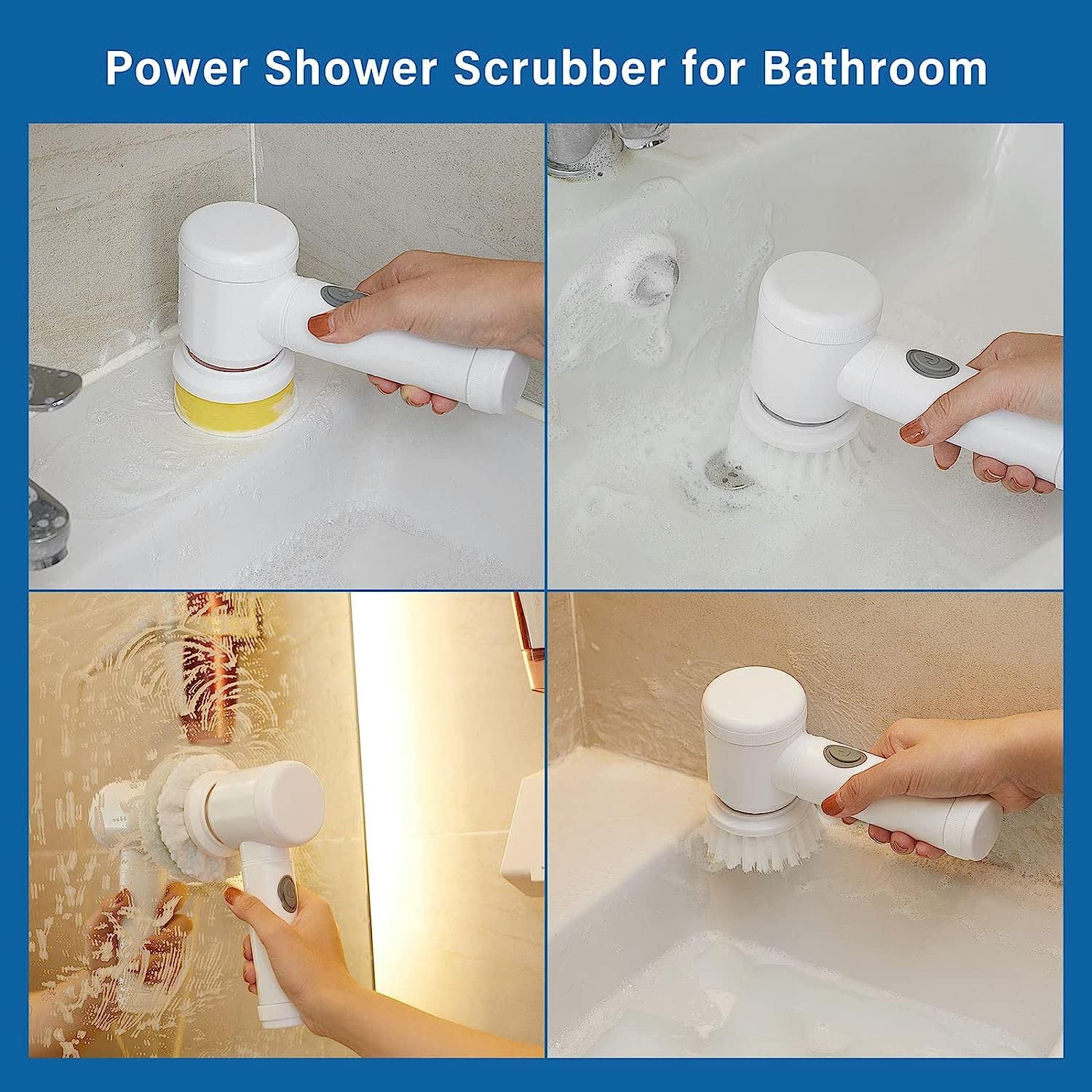 Multi-Functional Electric Cleaning Brush 5 in 1 Magic Power Scrubber Household Cleaning Tools Spin Scrubber with Buffer Polisher, for Bathroom, Shower, Tub, Kitchen Floor