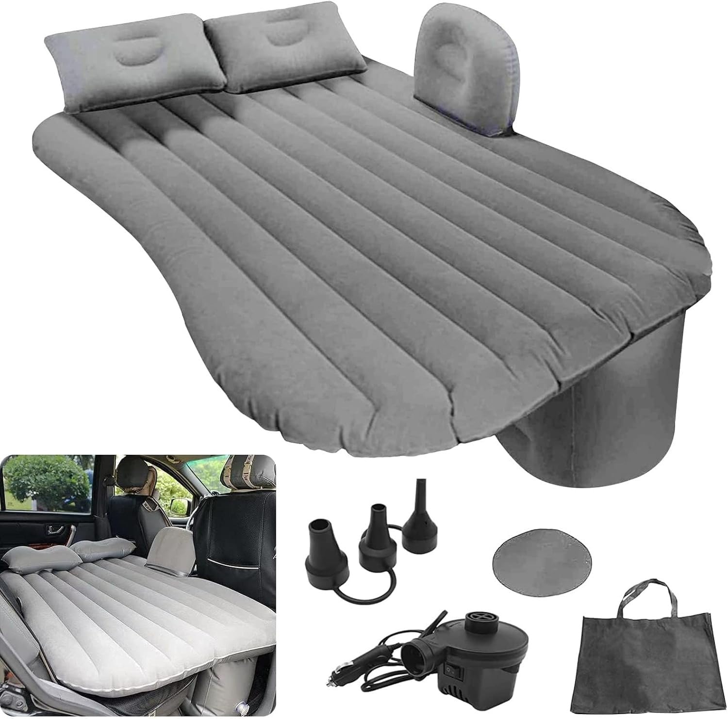 Premium Car Inflatable Bed with Pump & 2 Air Pillow | Quick Inflatable Back Seat Bed | Car Inflatable Mattres | Car Bed Mattress | Car Bed for Kids,Travel,Trip,Camping,Picnic, Beach (Grey)