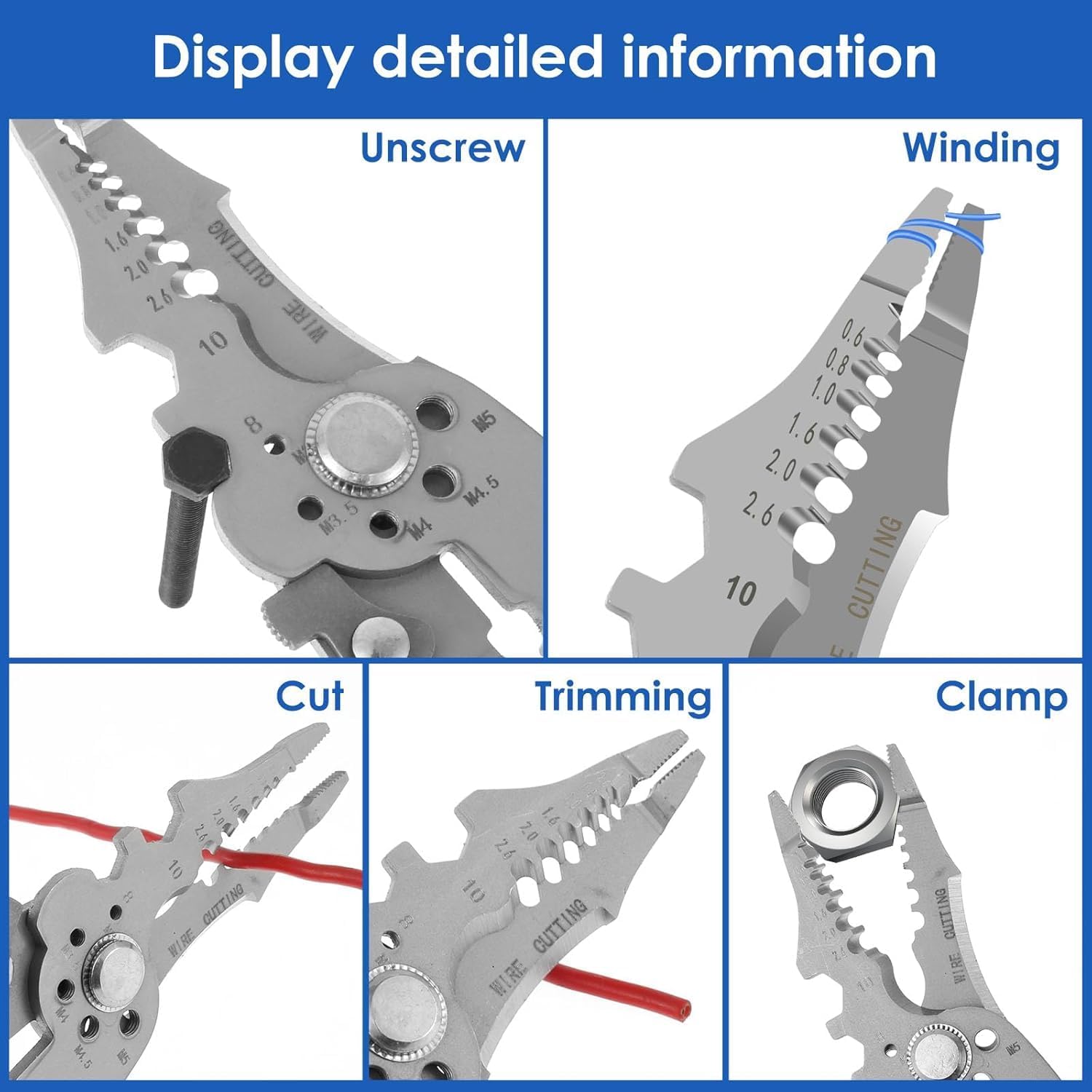 All in 1 Multifunction Stainless Steel Wire Stripper/Wire Crimping Tool, Wire Cutter, Wire Crimper, Cable Stripper, Wiring Tools