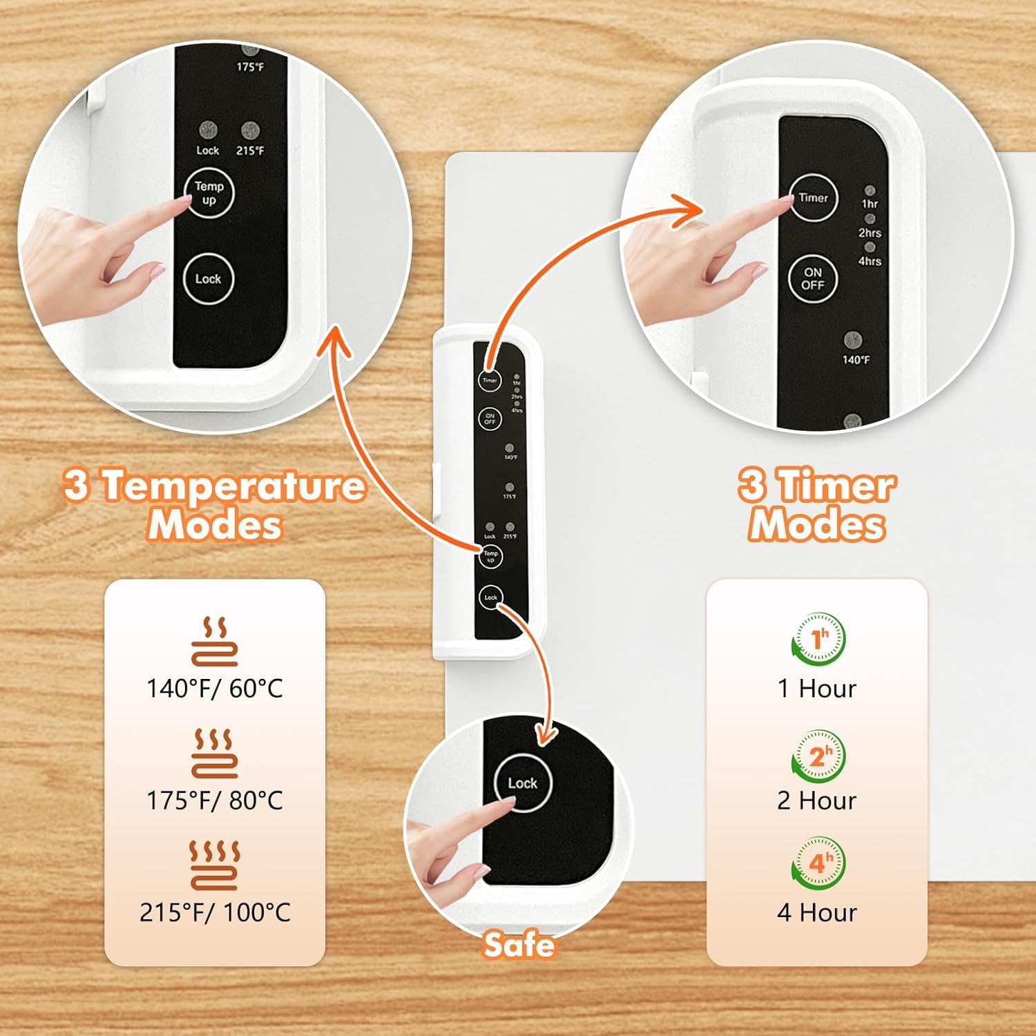 Electric Food Warmer, Full Surface Heating Food Warmer Mat Electric Plate with 3 Temperature Settings, Portable Heater Tray Food Warming Mat
