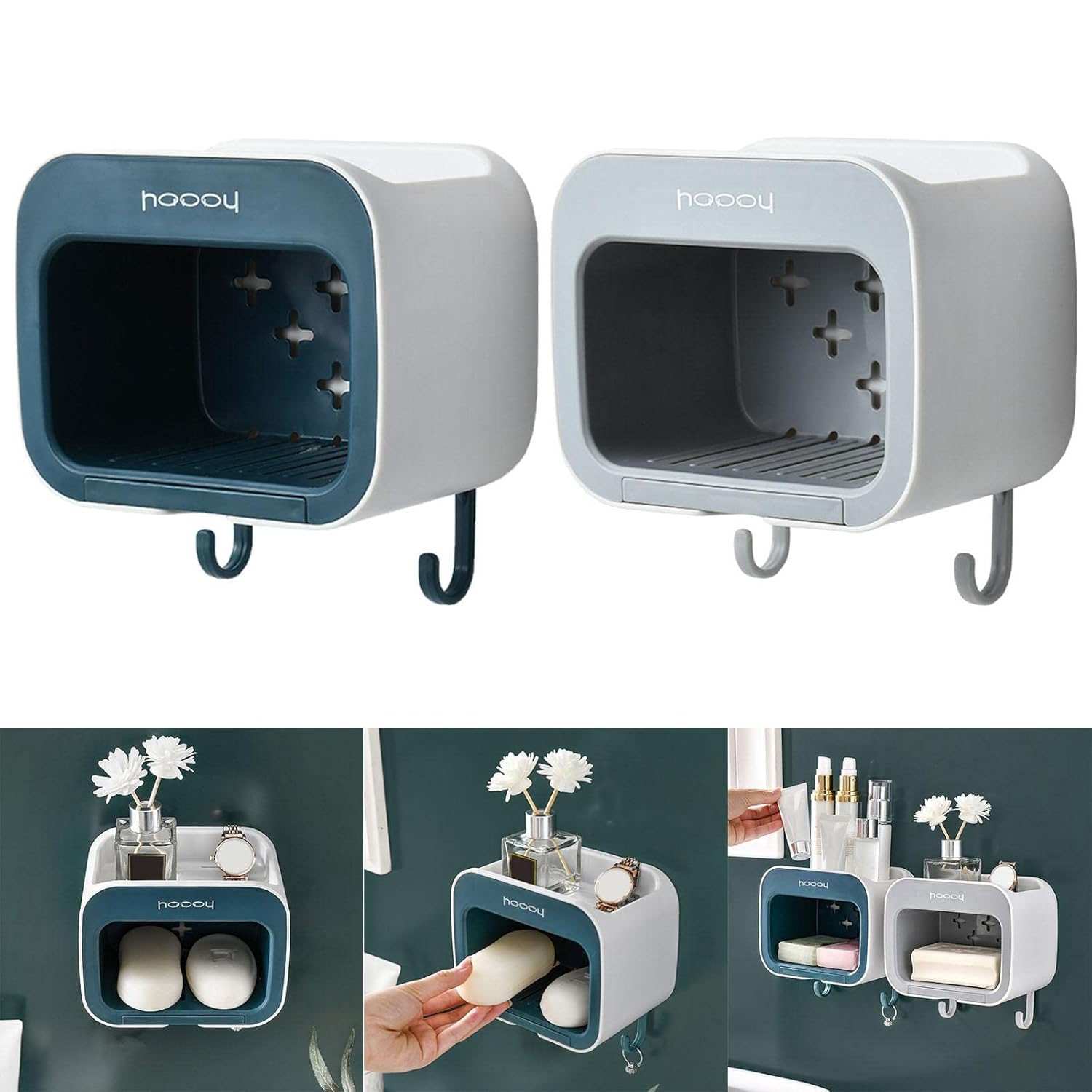 Wall Mounted Soap Holder Self Adhesive Soap Box Holder for Home Bathroom Blue