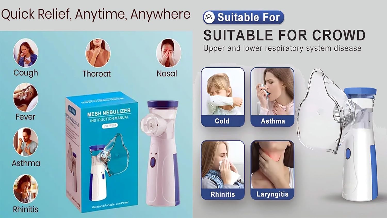 Portable Nebulizer Machine for Adults and Kids Travel and Household Use, Handheld Mesh Nebulizer for Breathing Problems
