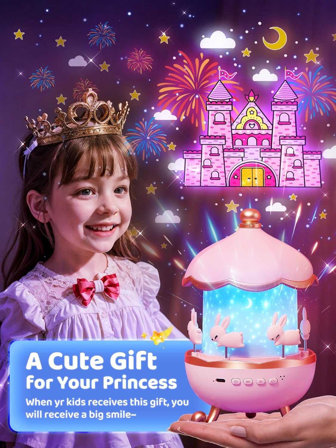 Night Light Cabin Projector Lamp 360° Rotatable LED Night Lamp for Kids Room Decor, Kids Night Lights for Girls Bedroom 6 Film Shade, Star Projector, USB Powered Birthday Gift for Kids