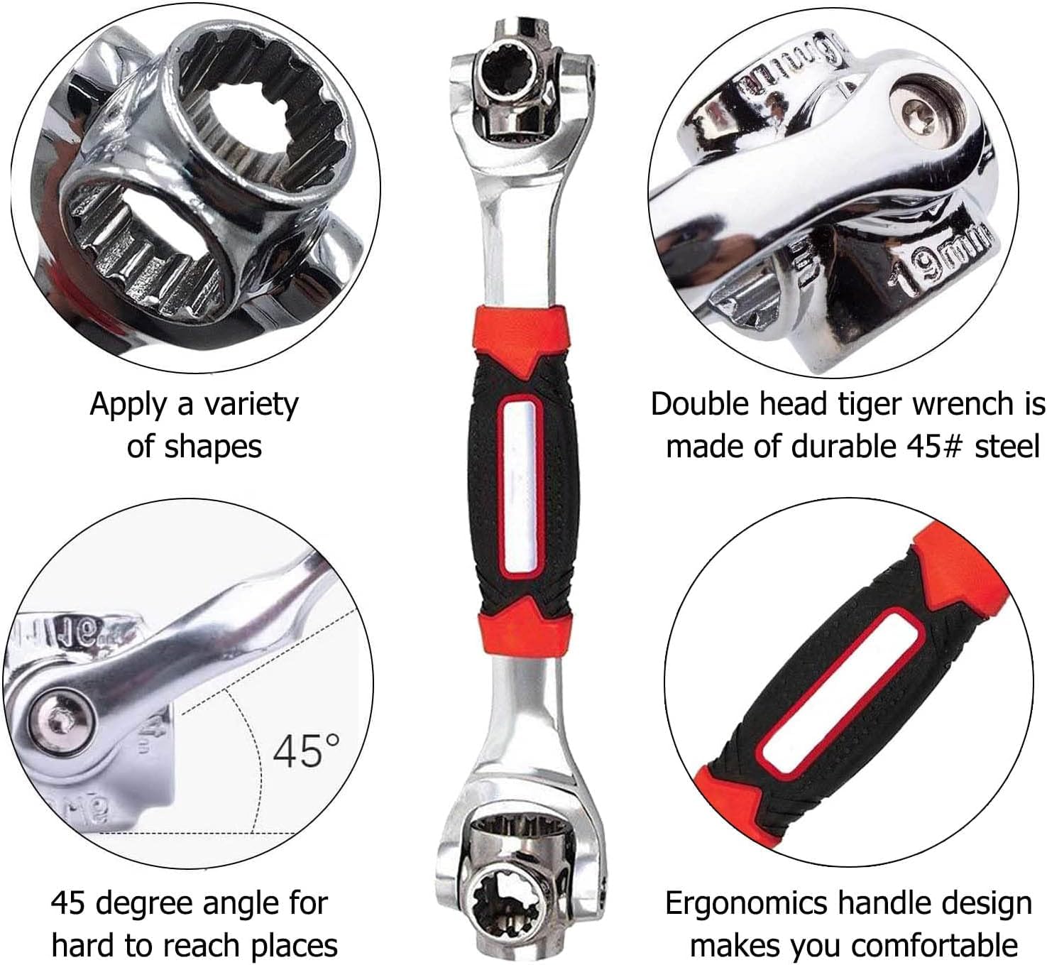 Tiger wrench 48 in 1 Swivel Head Multi Tool Spanne Tools Socket Works with Spline Bolts Multifunction PassTorx 360 Degree 6-Point Universal Furniture Car Repair