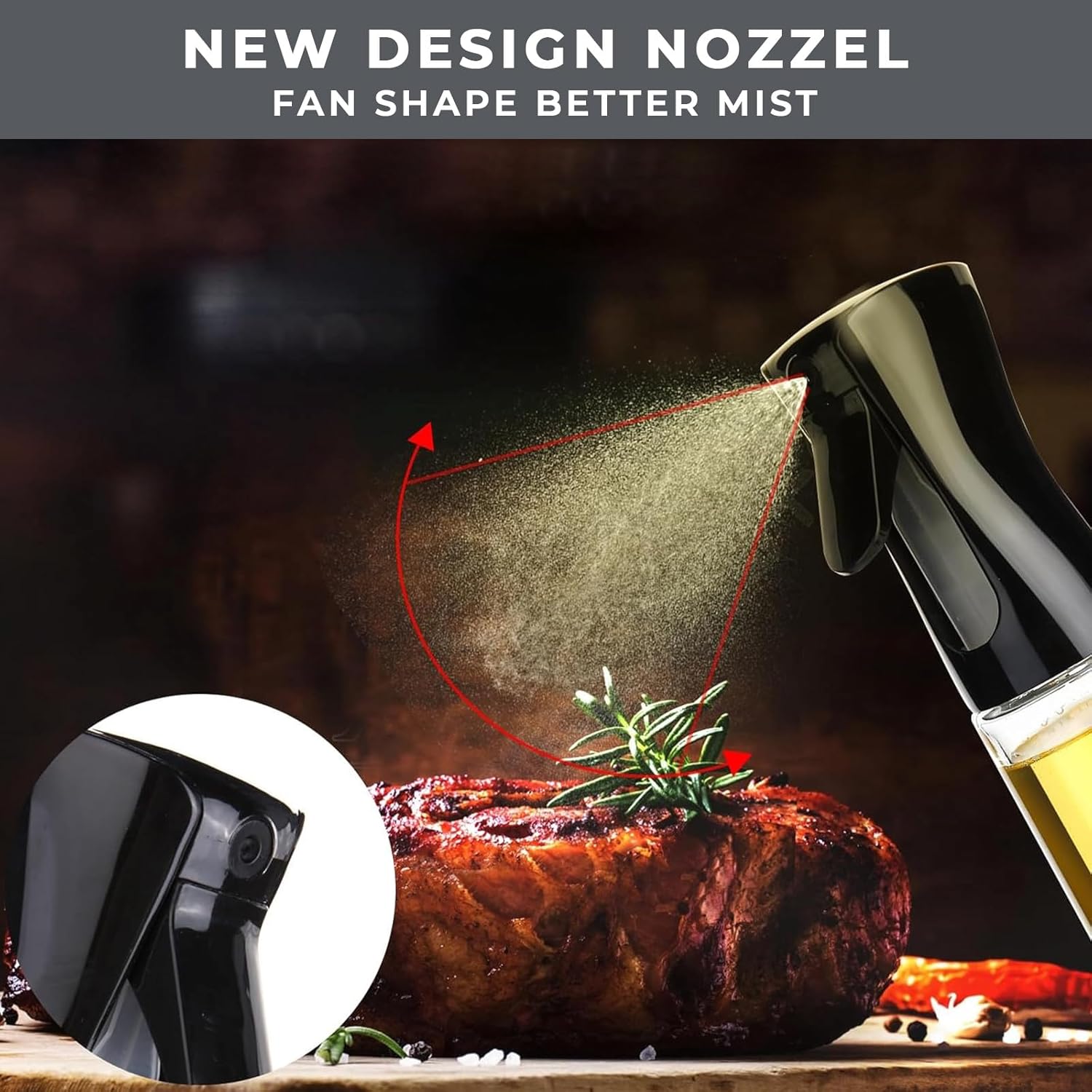 Glass Oil Spray Dispenser Cooking 200ml Olive Oil Spray Bottle Refillable Food Grade Oil Vinegar Spritzer Sprinkler Mister Used for Air Fryer, Salad Making, Frying, BBQ