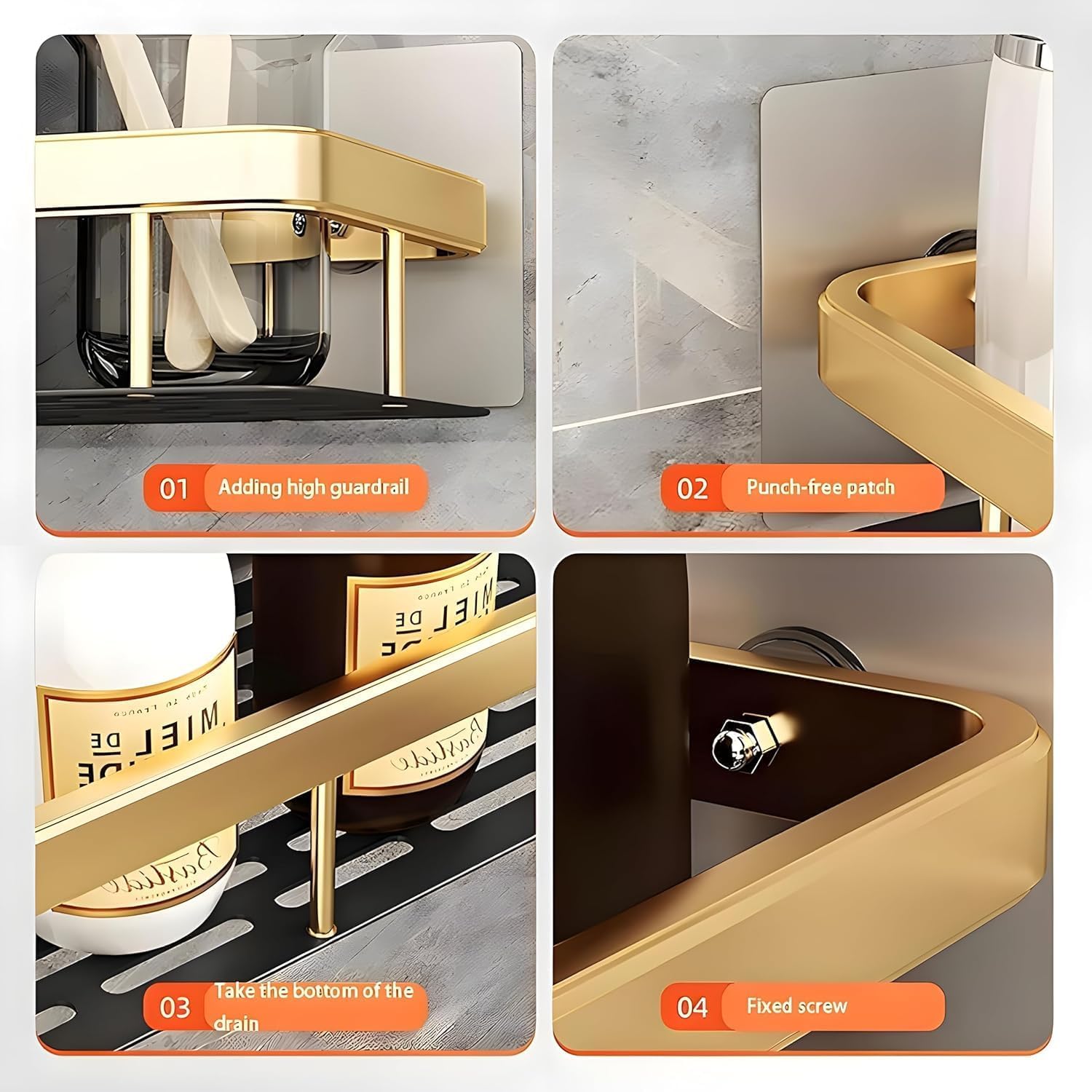 Self-Adhesive Multipurpose Wall Mounted Golden Bathroom Shelf and Rack for Kitchen,Space Saving Organizer Shelf, Punch Free Wall Shelves, Wall Stand