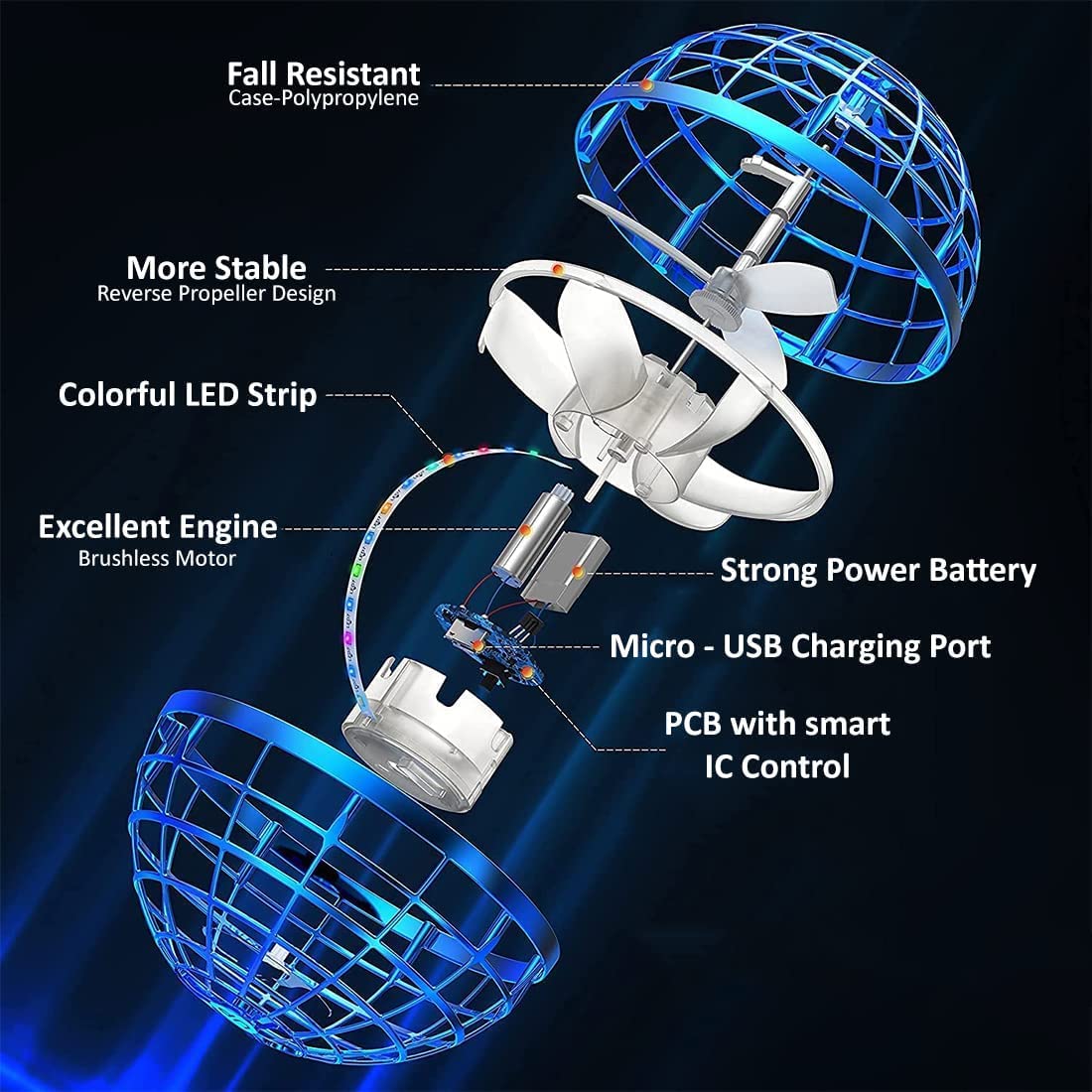 Flying Ball Boomerang Magic Balls Flying Spinner Fidget Toys Children USB Rechargeable Built-in RGB Lights 360?Rotating Magic Controller, Multicolor