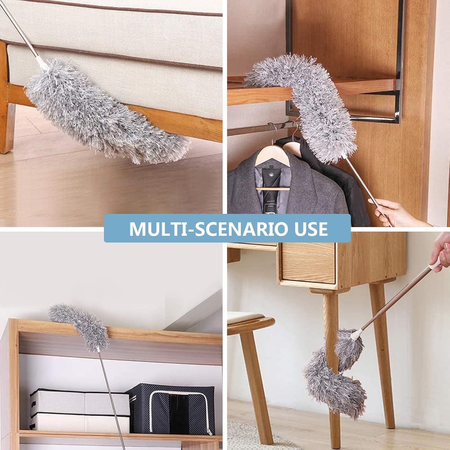 Microfiber Feather Duster Bendable & Extendable Fan Cleaning Duster with 100 inches Expandable Pole Handle Washable Duster
