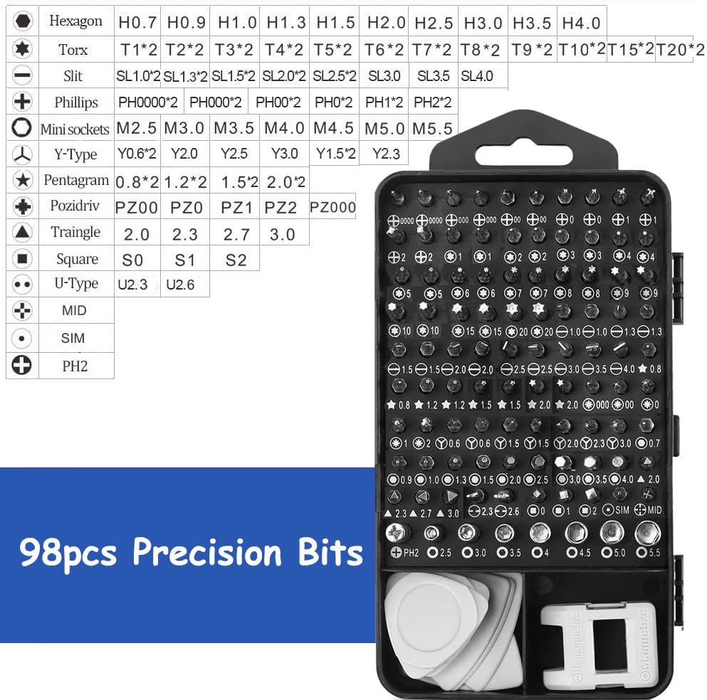 New Upgraded Precision Screwdriver Set, Professional Grade 115 in 1 Magnetic Repair Tool Kit for Electronics, iPhone, Laptop, PC, Game Mobiles, Watch, Eyeglasses, and DIY Projects