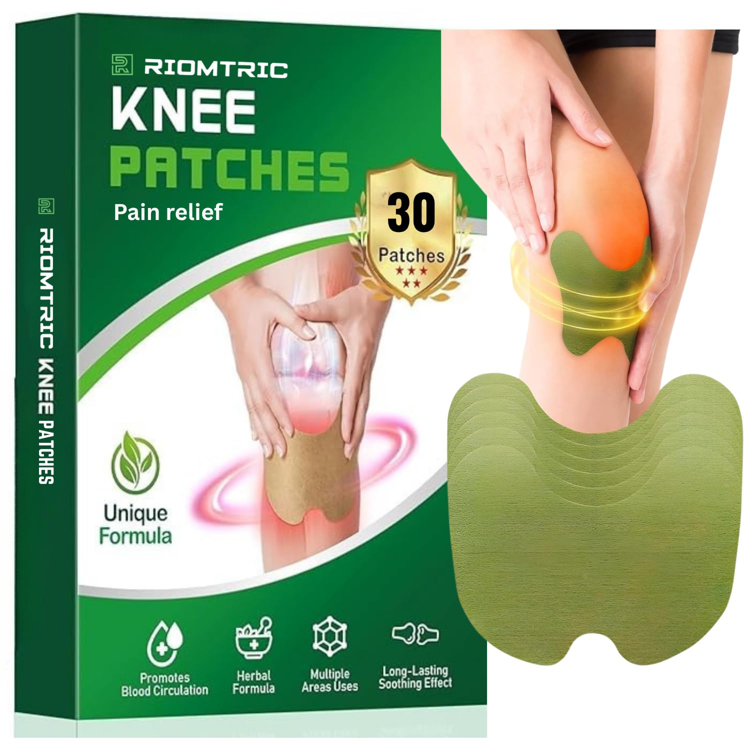Herbal Pain Relief Knee Patches-30 Made with Natural Wormwood | Instant Extract Patch Relief of Joint Pains