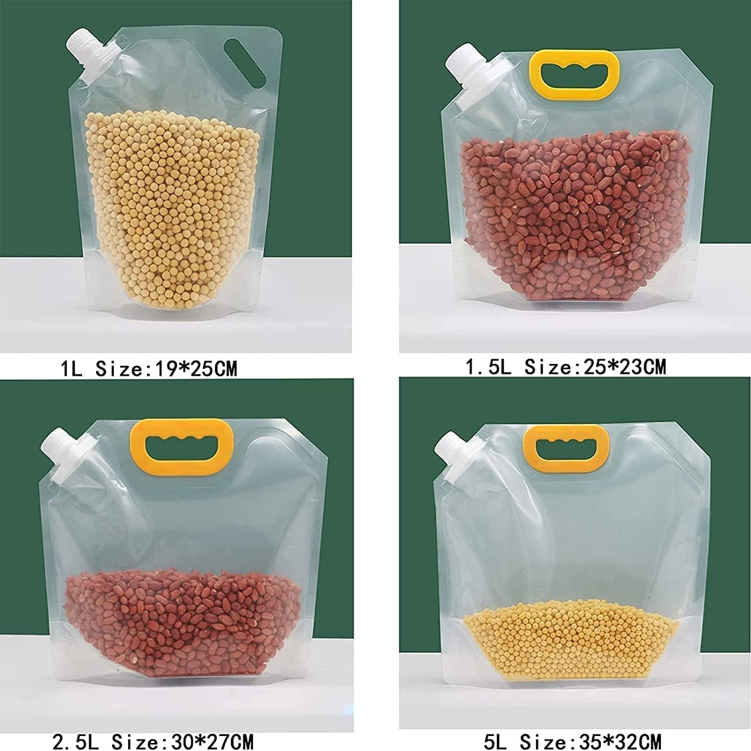 10 Pcs (2.5L) Plastic Grain Moisture-Proof Sealed Air Tight Bag Reusable Storage Pouch,Portable Handle Waterproof Packaging Food Rice,Beans,Candy,Liquid,Tea,Coffee,Oils,Beverages
