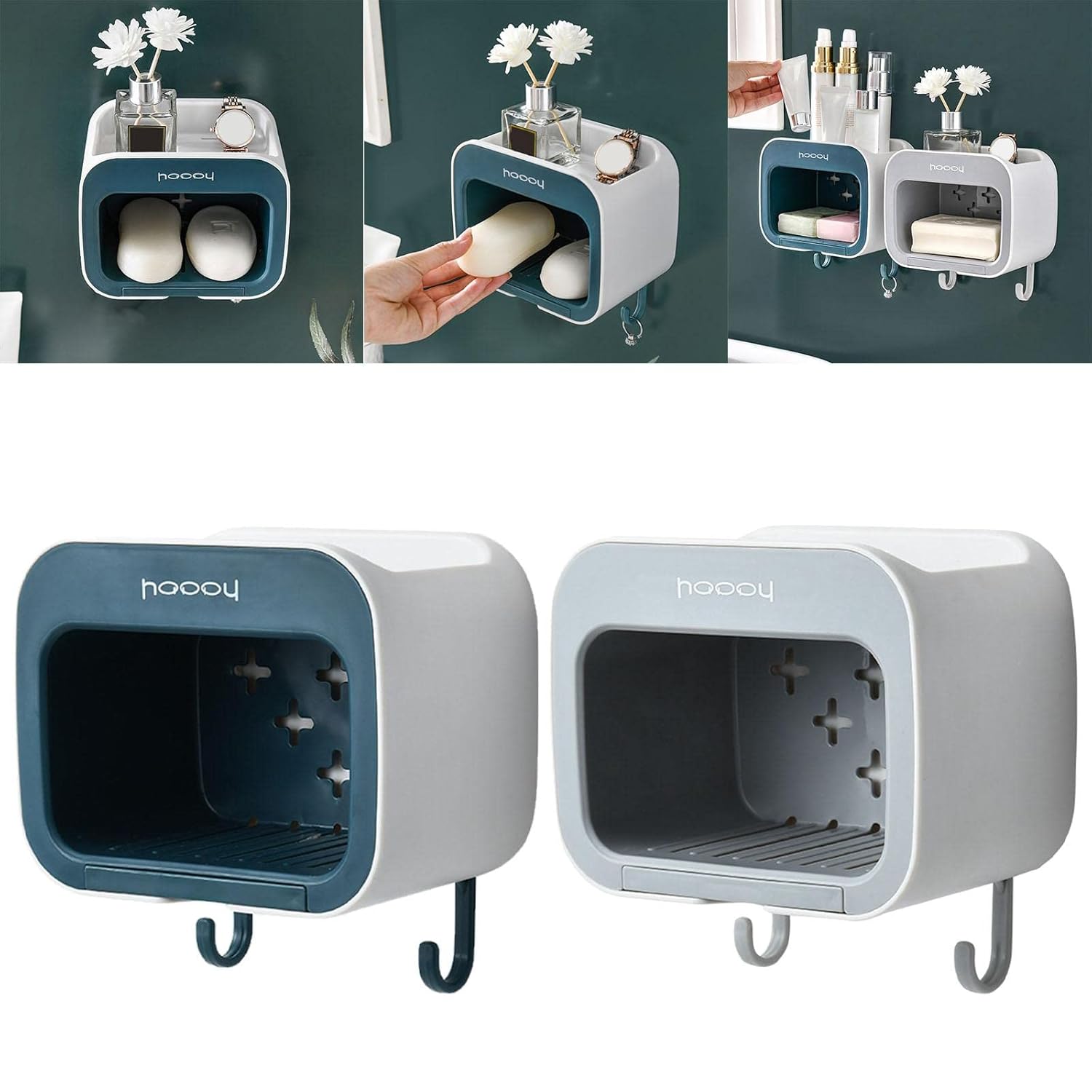 Wall Mounted Soap Holder Self Adhesive Soap Box Holder for Home Bathroom Blue