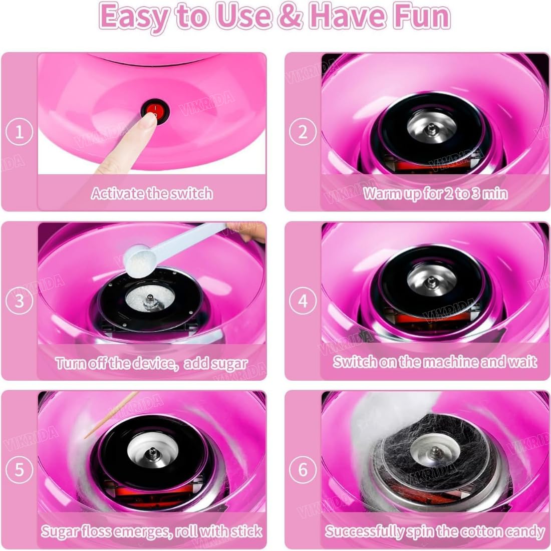 Sweet Cotton Candy Making Machine Cotton Candy Maker Automatic Mini Hard and Sugar Free Countertop Floss Maker with Sugar Spoon + Candy Floss Sticks - Multicolor