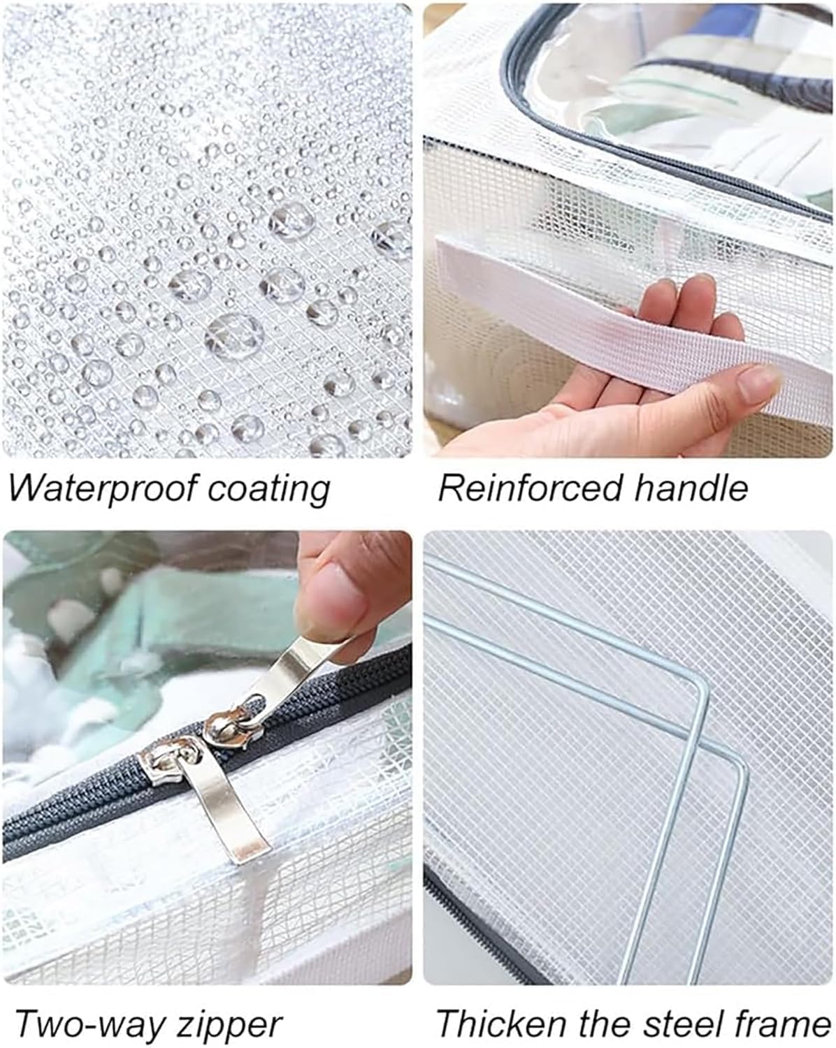 Transparent Under-Bed Clothes Storage Bag Organizer With Folding And Dustproof, Reinforced Handle With Zipper For Blanket, Toys, Shoes (27 Litre), 60X30X15 Cm(1 pcs)