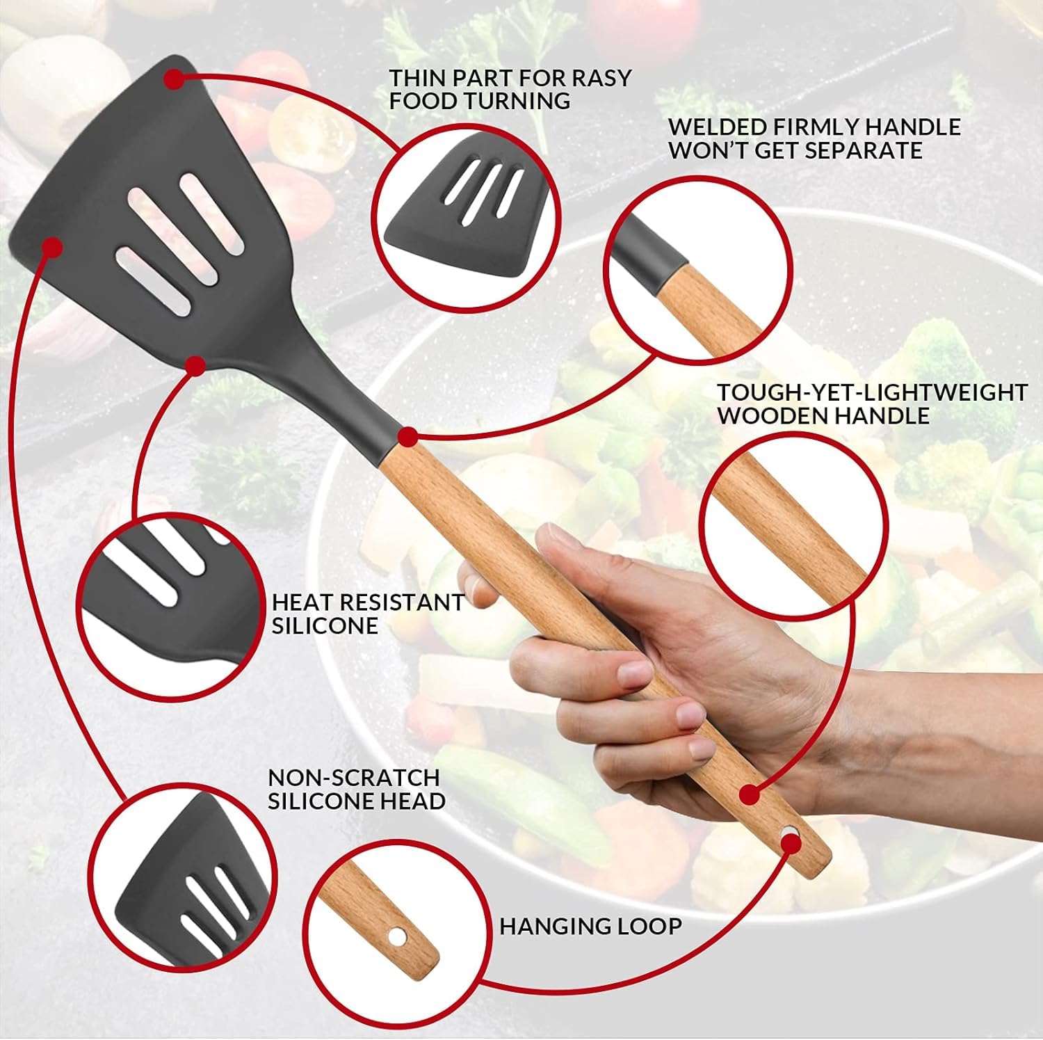 Silicone Kitchen Spatula and Utensils Spoon Set 12-Piece Silicone Kitchen Cooking Utensils Set, Non-Stick Utensils Set Heat Resistant Easy Clean, BPA Free Tools
