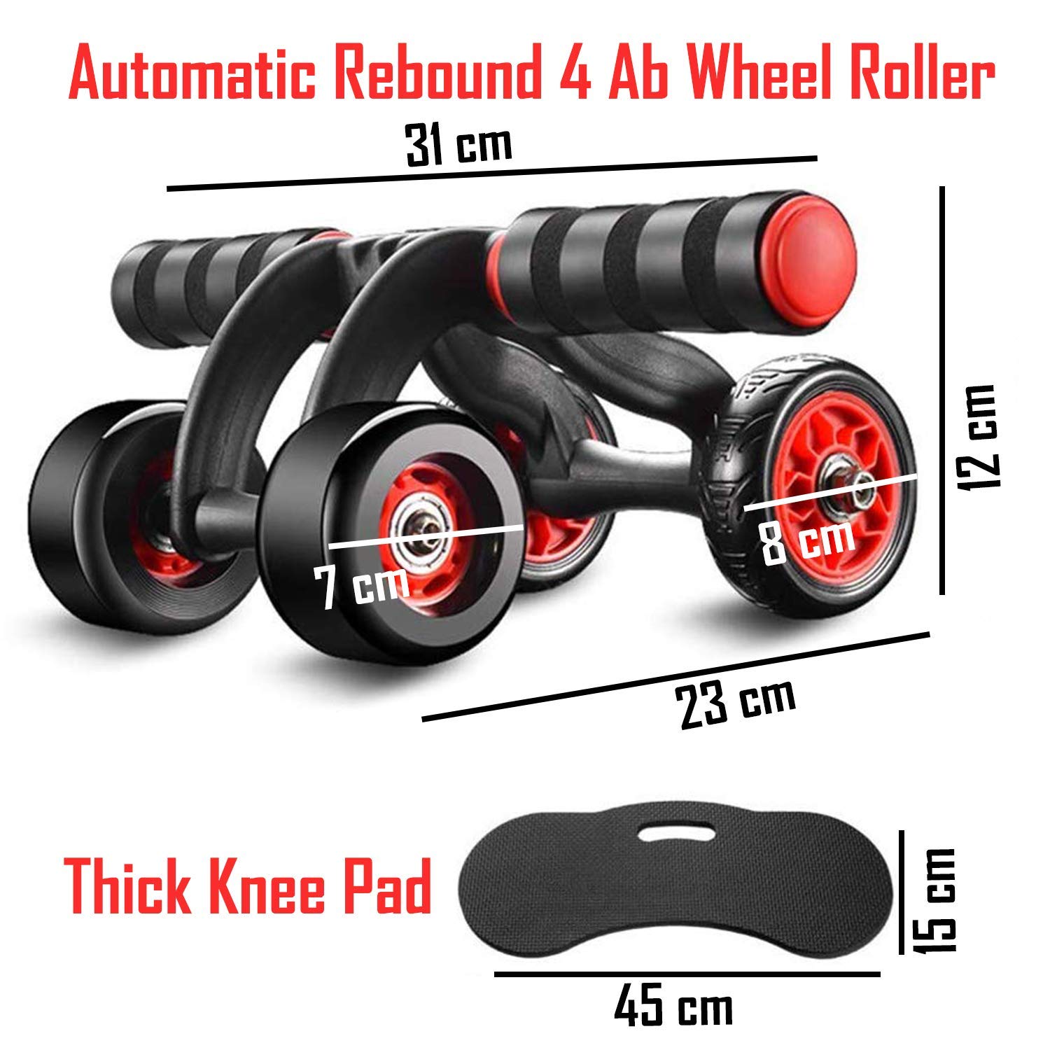 Automatic Rebound Design 4 Wheel Ab Roller With Knee Mat - Abdominal Workout Fitness Exercise Equipment