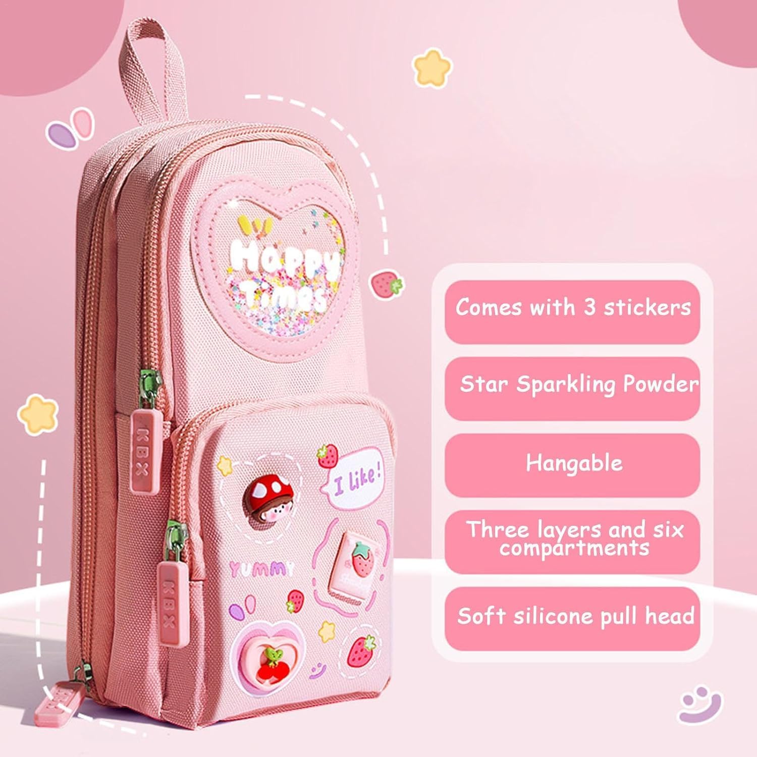 Premium Pencil Case 6 Layer with 3 Compartment Cute Aesthetic Pencil Case,Stationery Organizer for School Supplies, Office, and Travel | Ideal Gift for Girls and Art Lovers - Pink