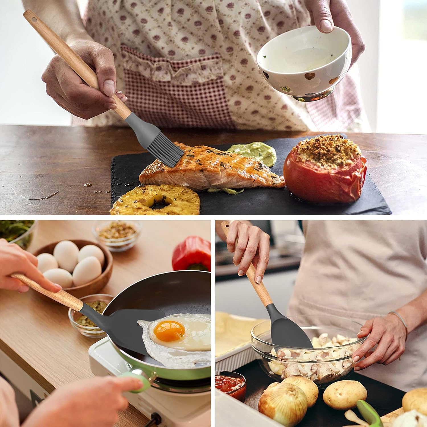 Silicone Kitchen Spatula and Utensils Spoon Set 12-Piece Silicone Kitchen Cooking Utensils Set, Non-Stick Utensils Set Heat Resistant Easy Clean, BPA Free Tools