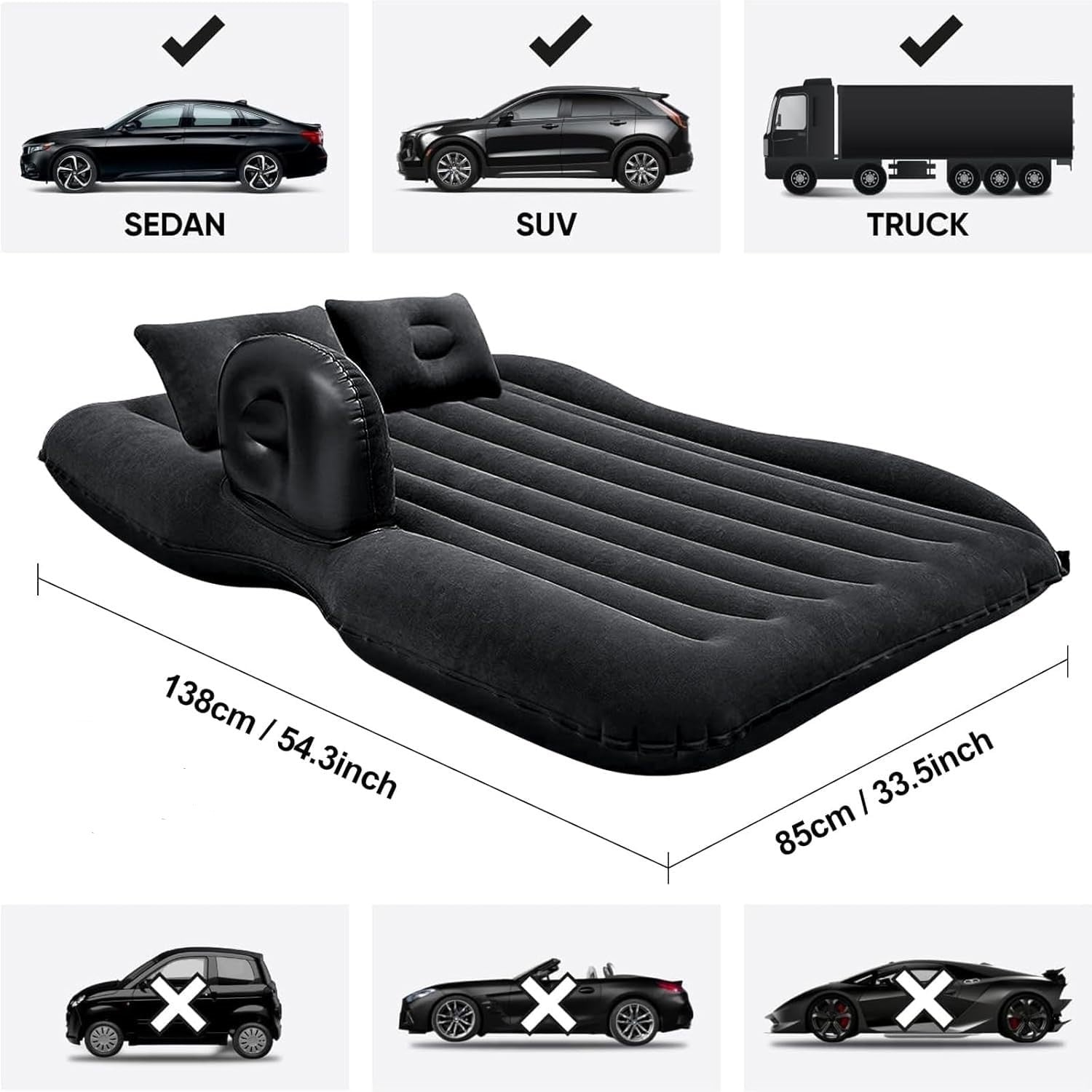 Premium Car Inflatable Bed with Pump & 2 Air Pillow | Quick Inflatable Back Seat Bed | Car Inflatable Mattres | Car Bed Mattress | Car Bed for Kids,Travel,Trip,Camping,Picnic, Beach (Black)