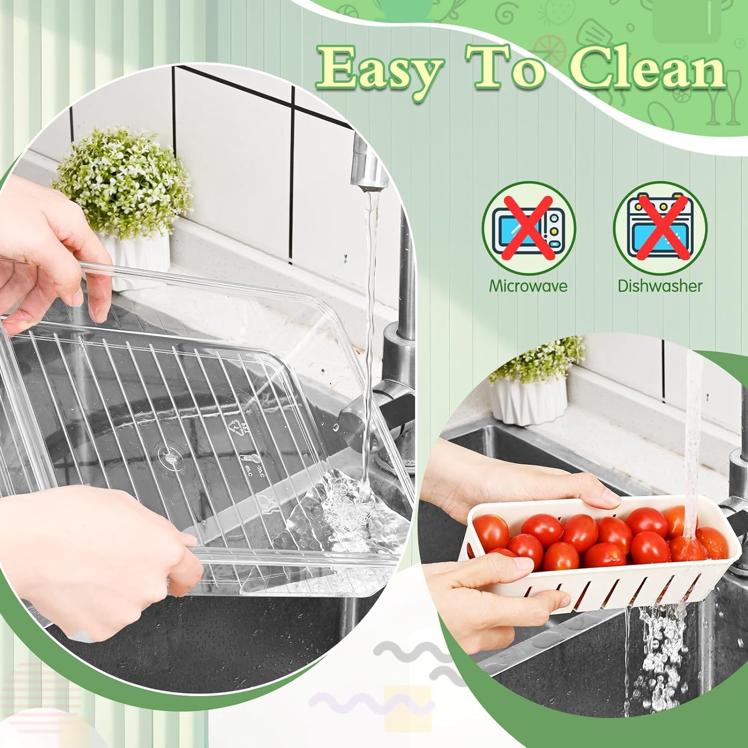 Fridge Storage Boxes With 4 Serving Veggie Tray with Lid and Handle, Fridge Organizer with Removable 4 Compartment
