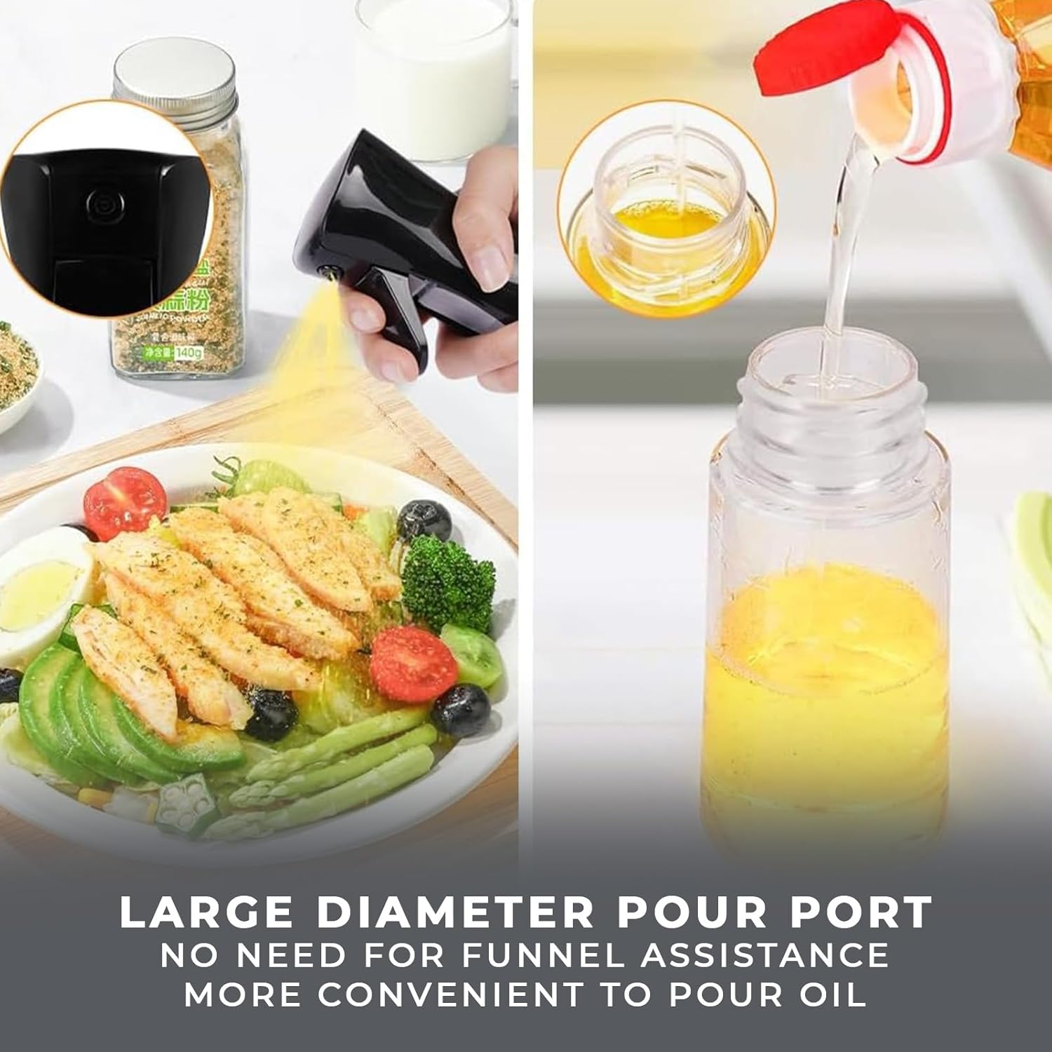 Glass Oil Spray Dispenser Cooking 200ml Olive Oil Spray Bottle Refillable Food Grade Oil Vinegar Spritzer Sprinkler Mister Used for Air Fryer, Salad Making, Frying, BBQ