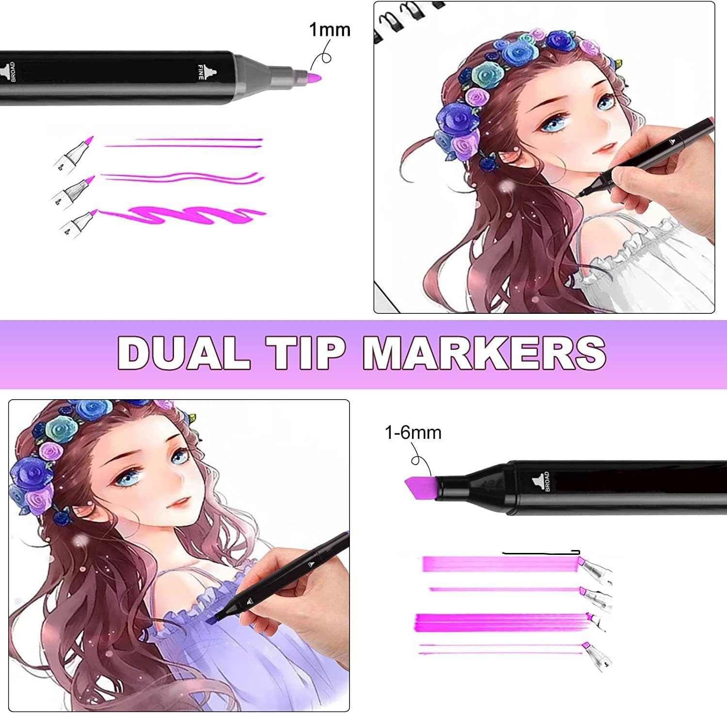 Dual Tip Marker Set of 48 Alcohol Markers with Portable Storage Bag, Waterproof Sketch Pens for Kids, Artists & Students, Quick-Dry Colour Art Kit for Drawing, Journaling, Gifts for Girls (48)