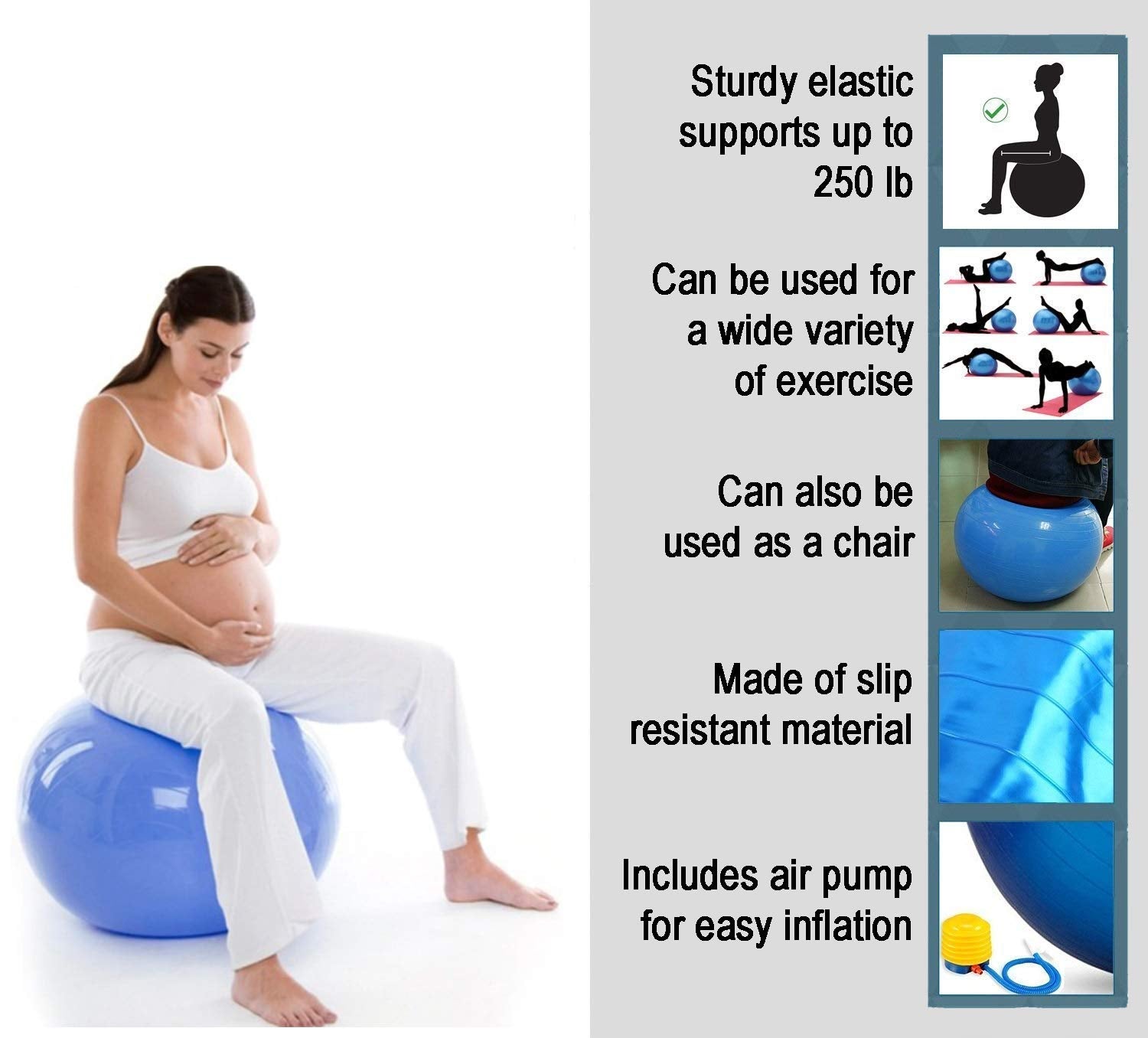 Anti Burst Exercise Gym Ball with Pump Anti-Slip Balance Stability Ball Yoga Ball Extra Thick Swiss Birthing Exercise Ball for Home 75 CM (Multi Color)