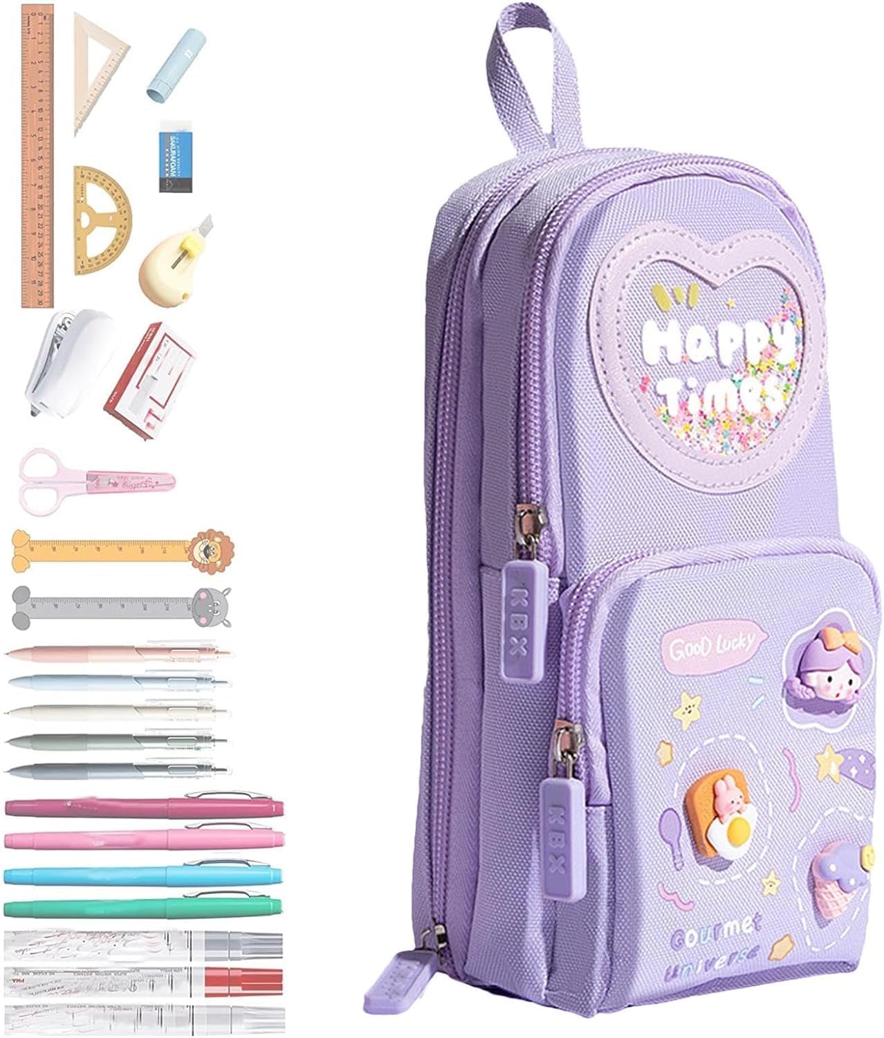 Premium Pencil Case 6 Layer with 3 Compartment Cute Aesthetic Pencil Case,Stationery Organizer for School Supplies, Office, and Travel | Ideal Gift for Girls and Art Lovers (Happy-Purple)