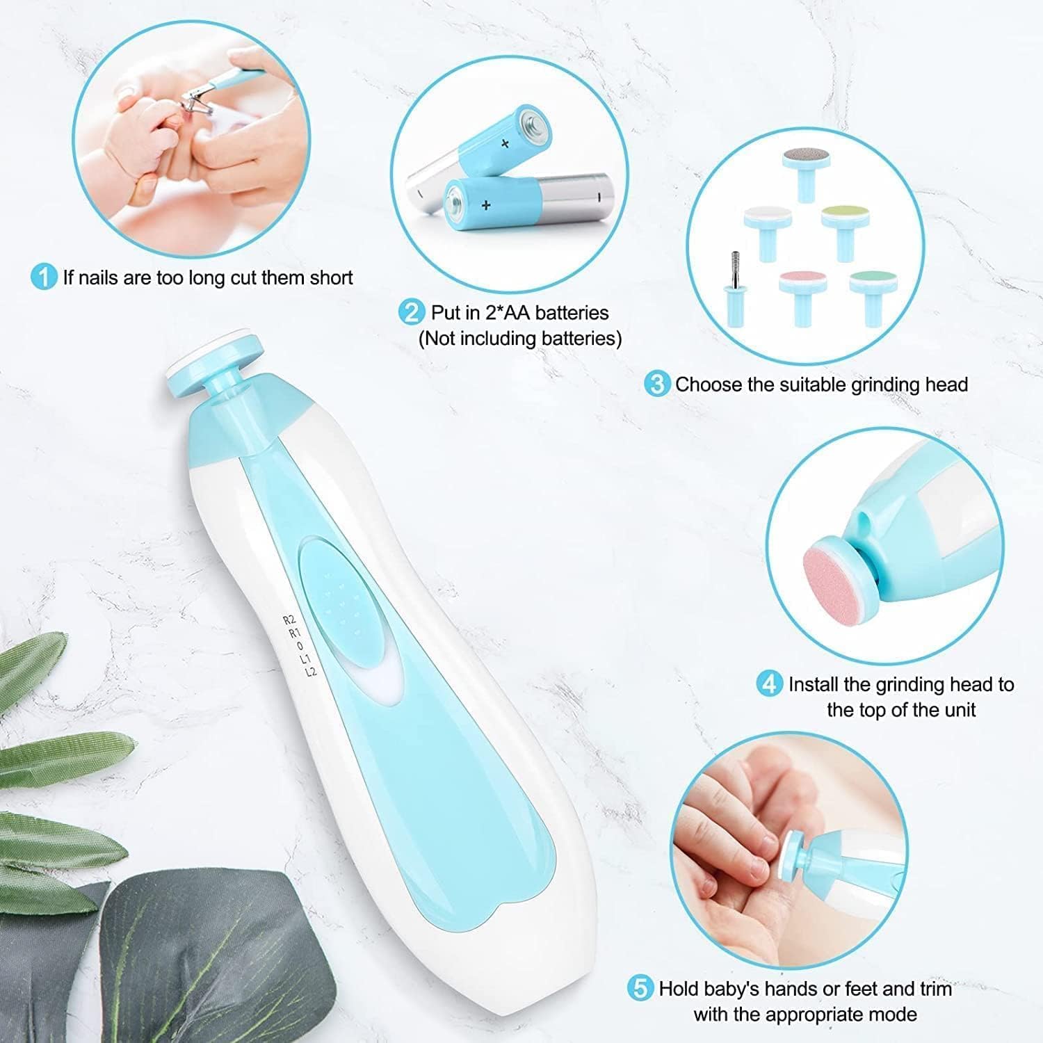 Baby Nail Trimmer New Born with Lights | Electric Baby Nail Cutter 0-6 Months with Multiple Filer Heads Adjustment | New Born Baby Products, Pack of 1