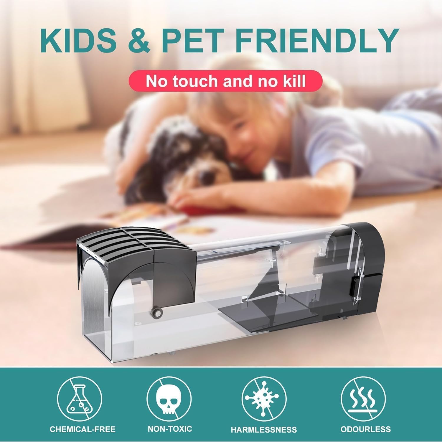 Rat Trap Cage for House Garden Patio, 32cm Long Transparent Humane Mouse Traps, No Kill Reusable Steel Reinforced Rat Trap