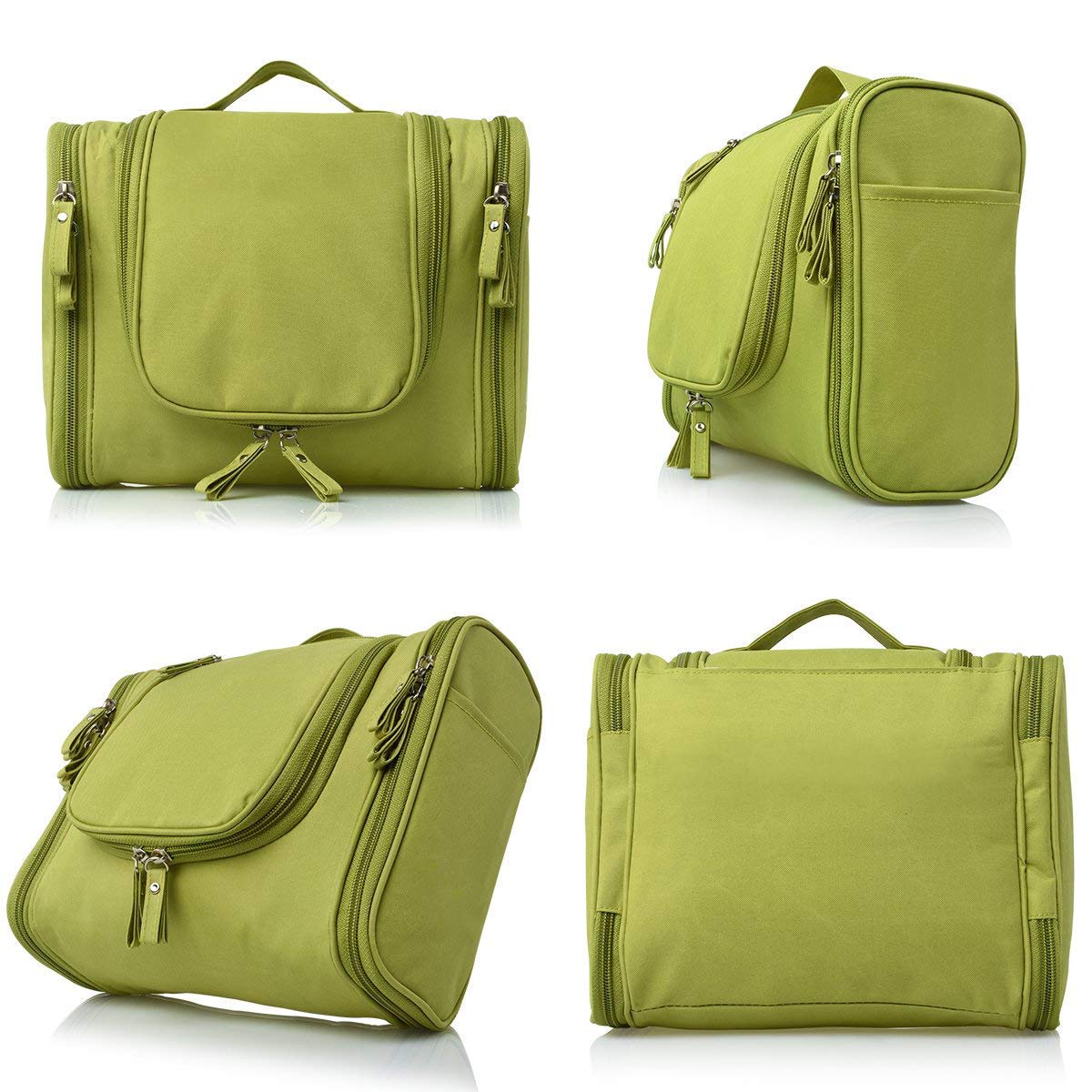 Nylon Toiletry Bag for Women Makeup Pouch Waterproof Shower Wash Bag Cosmetic Organizer Case Travel Kit Pack with Hook (Green)