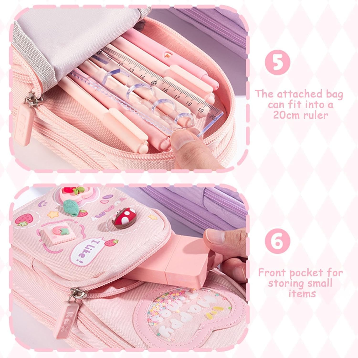 Premium Pencil Case 6 Layer with 3 Compartment Cute Aesthetic Pencil Case,Stationery Organizer for School Supplies, Office, and Travel | Ideal Gift for Girls and Art Lovers - Pink