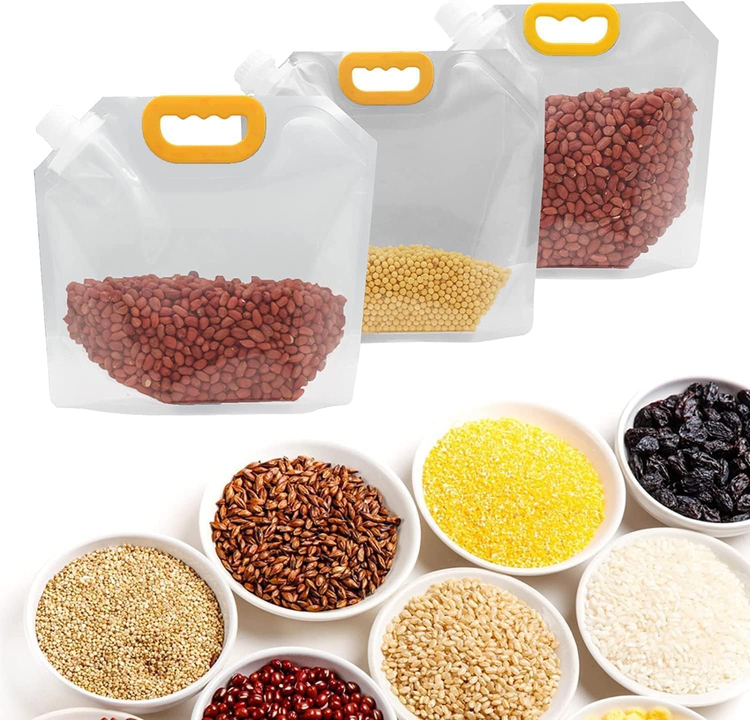 10 Pcs (2.5L) Plastic Grain Moisture-Proof Sealed Air Tight Bag Reusable Storage Pouch,Portable Handle Waterproof Packaging Food Rice,Beans,Candy,Liquid,Tea,Coffee,Oils,Beverages