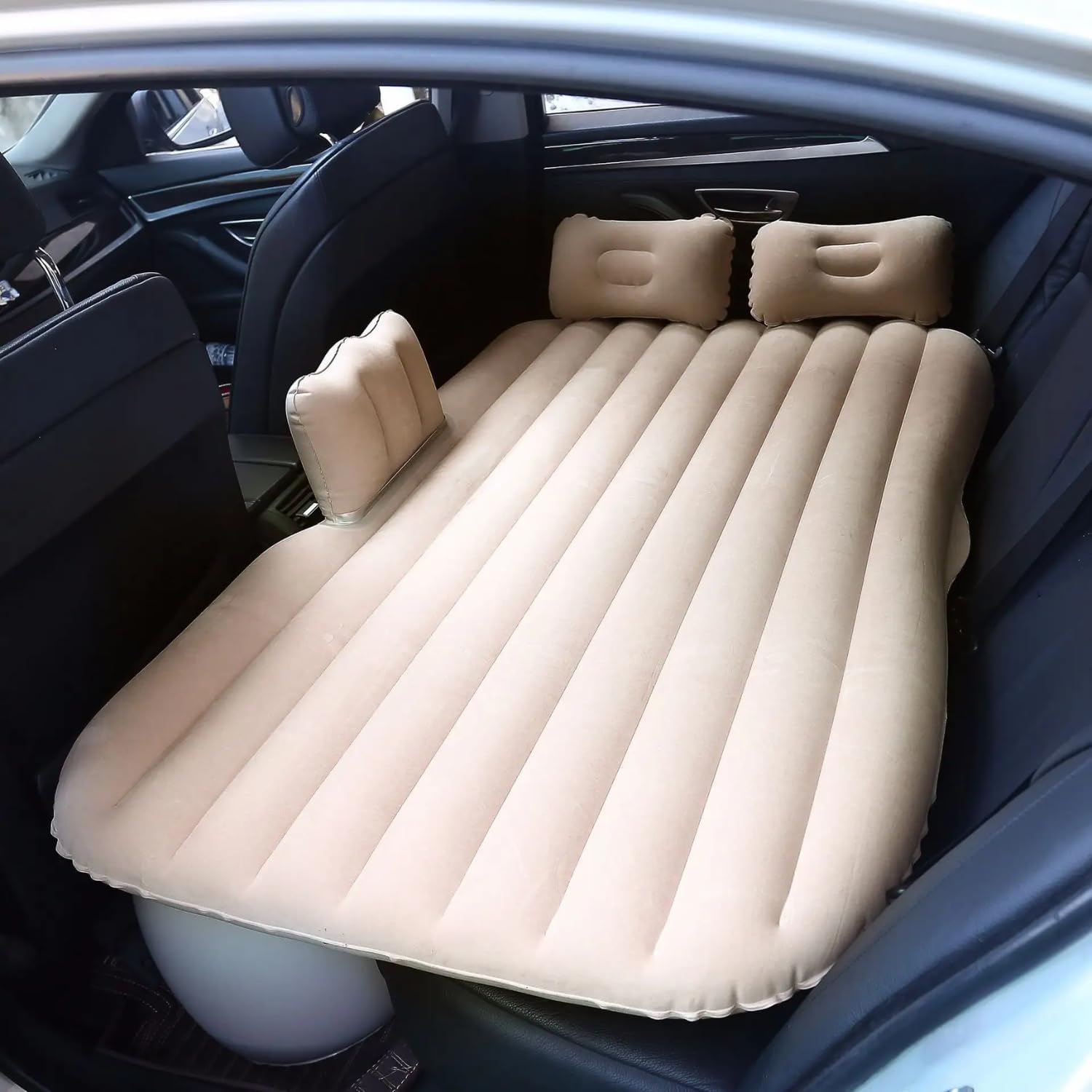 Premium Car Inflatable Bed with Pump & 2 Air Pillow | Quick Inflatable Back Seat Bed | Car Inflatable Mattres | Car Bed Mattress | Car Bed for Kids,Travel,Trip,Camping,Picnic, Beach (Beige)