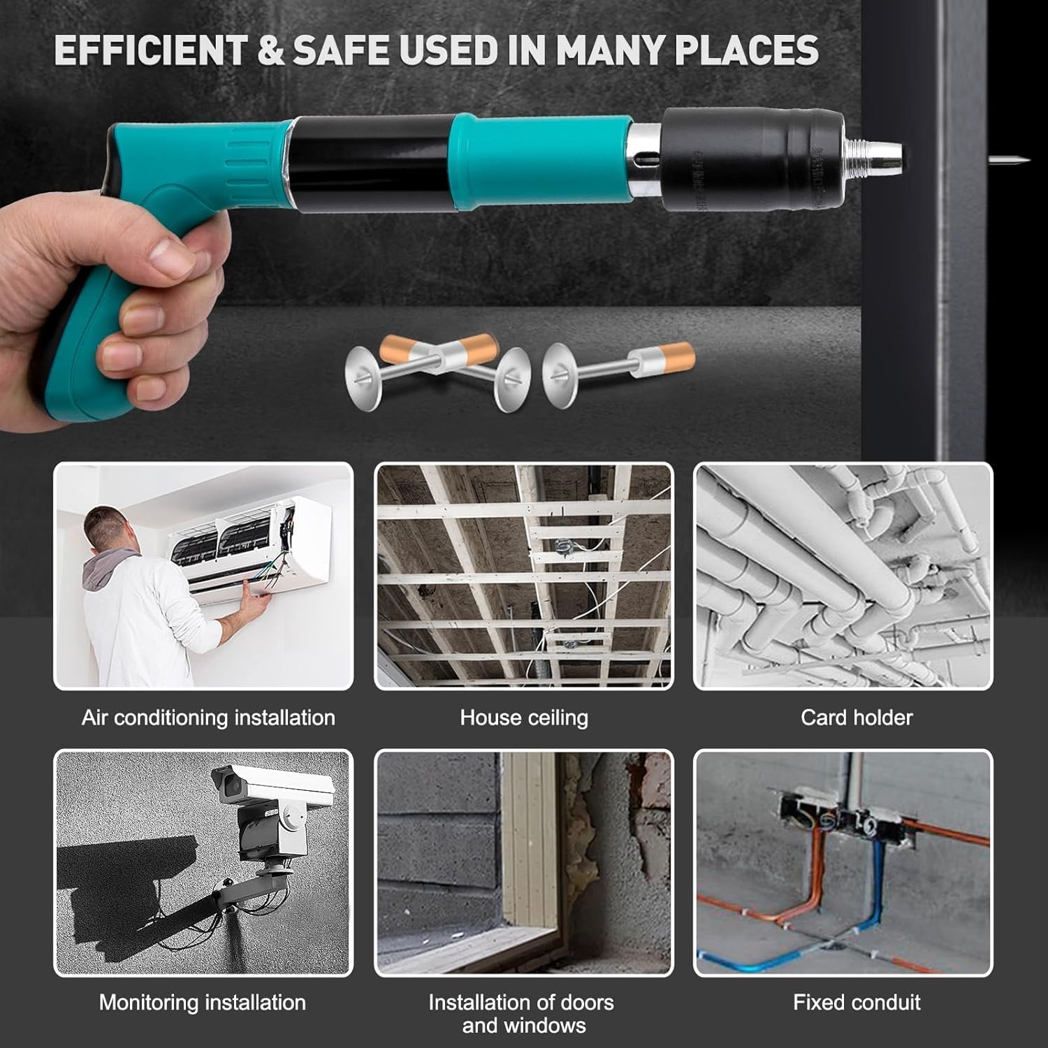 Non Slip Rivet Gun and Rivets, Manual Steel Nail Gun Tool, Fixation Tool, Driller Fasting Tools, Household Woodworking Accessories with (20 Nail).