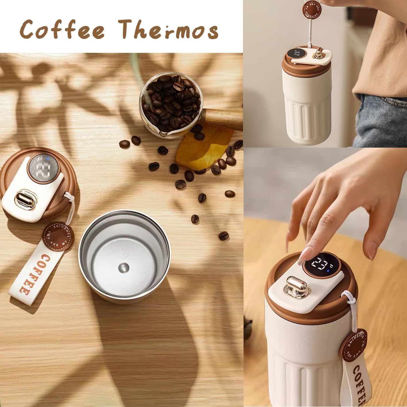 Coffee Mug Cup Digital Display, Thermos Flasks, 460 ml, 316 Stainless Steel Travel Mug, Insulated Vacuum Thermal Mug,