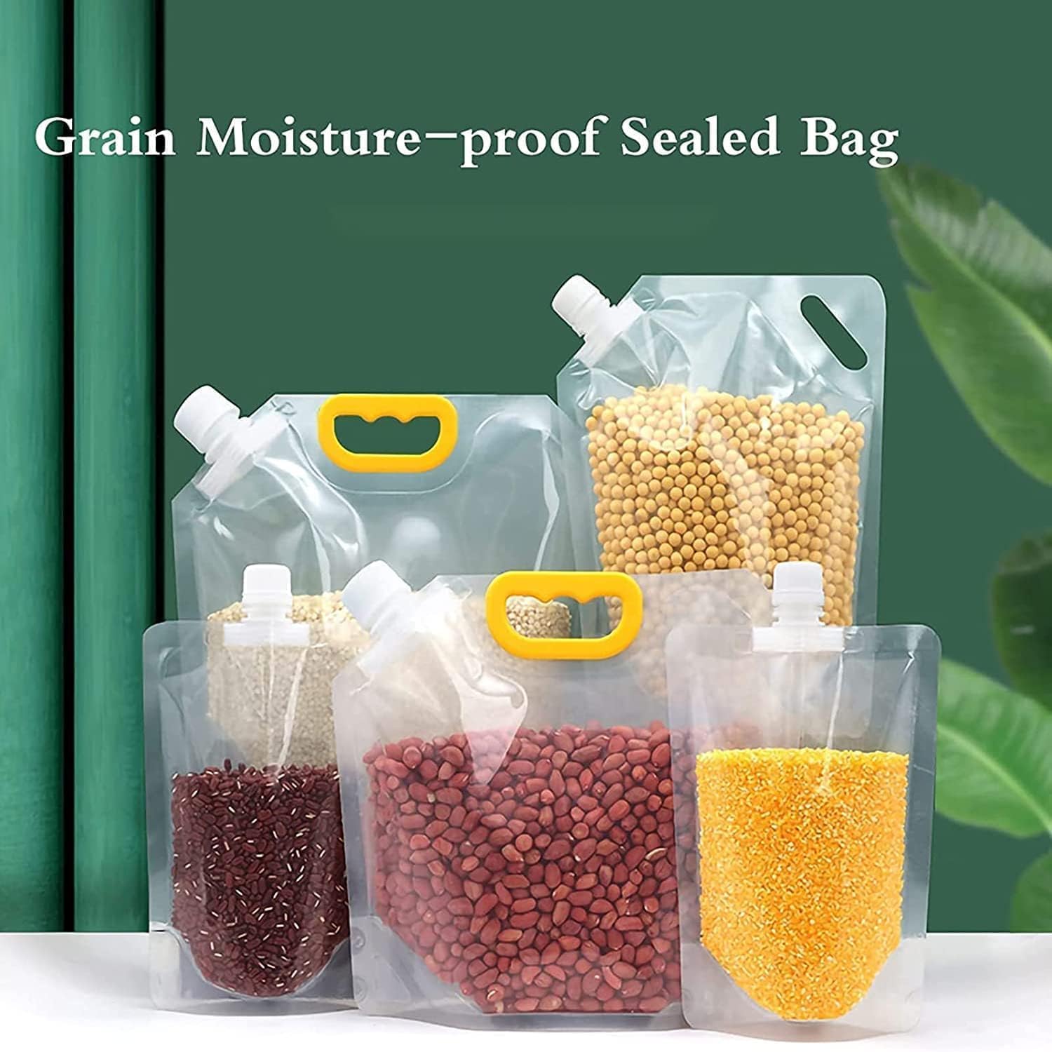 10 Pcs (2.5L) Plastic Grain Moisture-Proof Sealed Air Tight Bag Reusable Storage Pouch,Portable Handle Waterproof Packaging Food Rice,Beans,Candy,Liquid,Tea,Coffee,Oils,Beverages