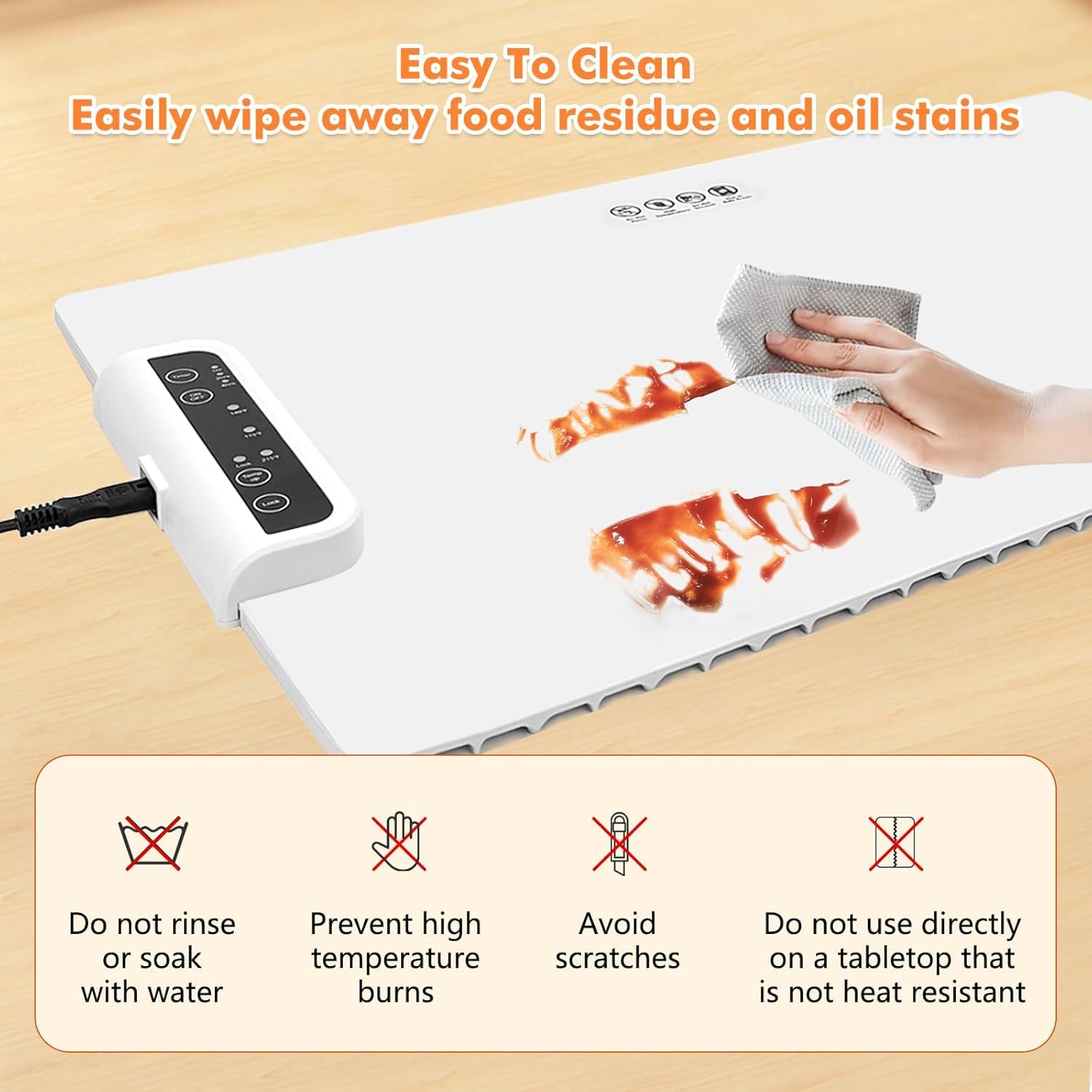 Electric Food Warmer, Full Surface Heating Food Warmer Mat Electric Plate with 3 Temperature Settings, Portable Heater Tray Food Warming Mat
