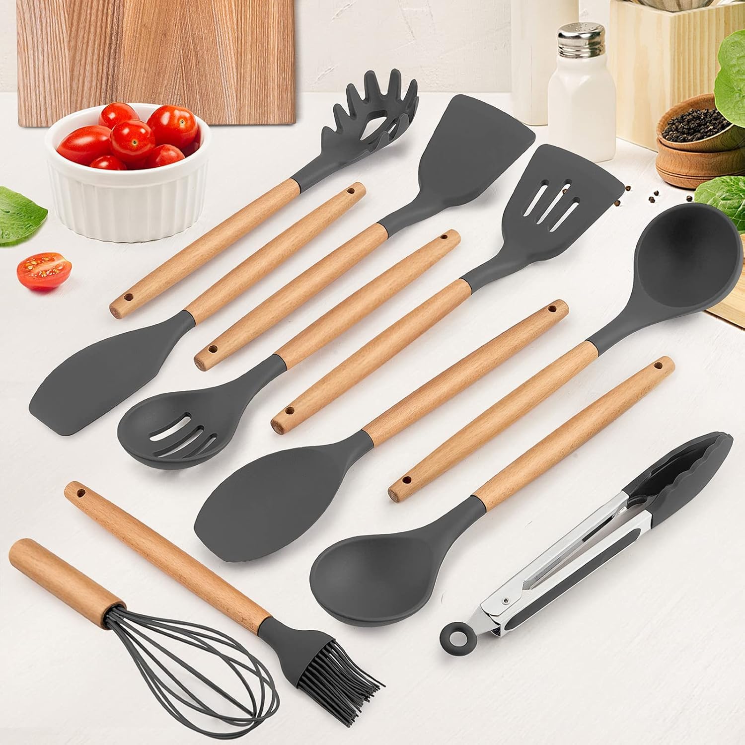 Silicone Kitchen Spatula and Utensils Spoon Set 12-Piece Silicone Kitchen Cooking Utensils Set, Non-Stick Utensils Set Heat Resistant Easy Clean, BPA Free Tools