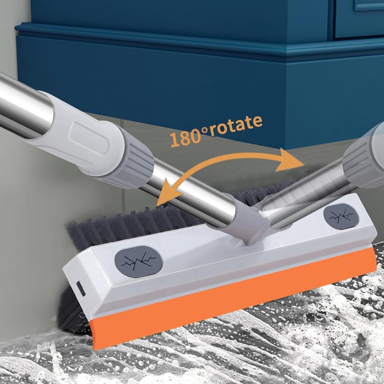 3 in 1 Bathroom Cleaning Brush with Wiper and Long Handle - 180° Rotate Floor Scrub Brush for Tiles