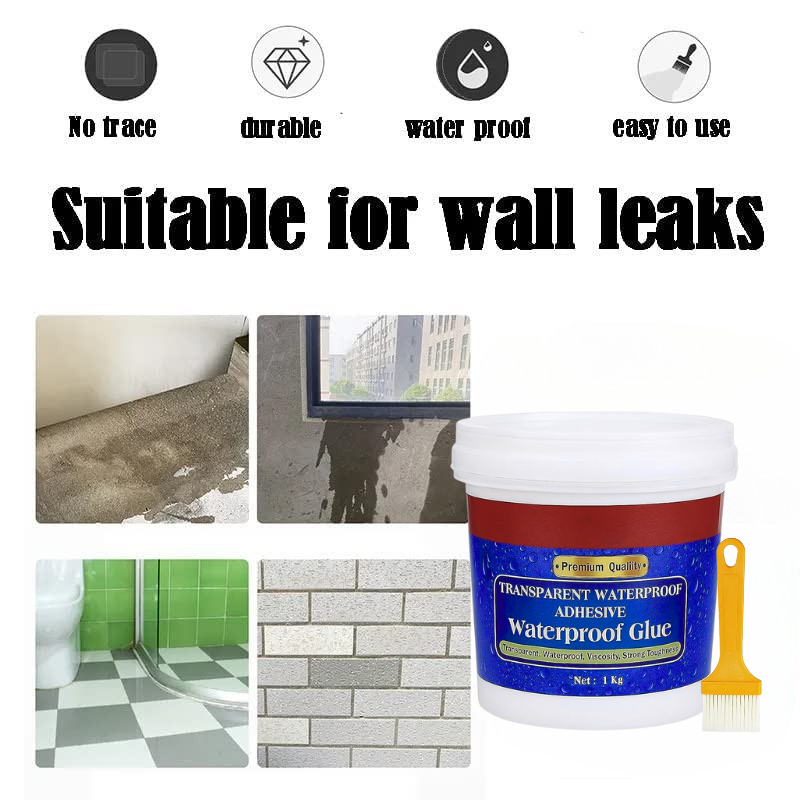 Adhesive Glue,1 Kg, with Brush, Transparent, for Roof Leakage, Crack Seal, Water Leakage Solution, Waterproofing for Pipe, Wall, Tiles