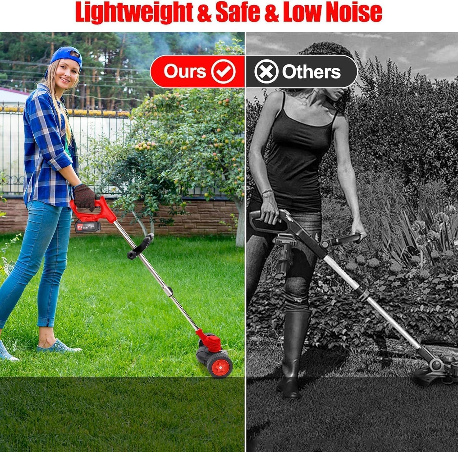 Cordless Electric Grass Cutter Machine – Adjustable Height and Portable Garden Lawn Trimmer – Weed Cutting Hand Grass Weeder for Home Garden Lawn Yard – Includes 2Pcs 21V Rechargeable Battery